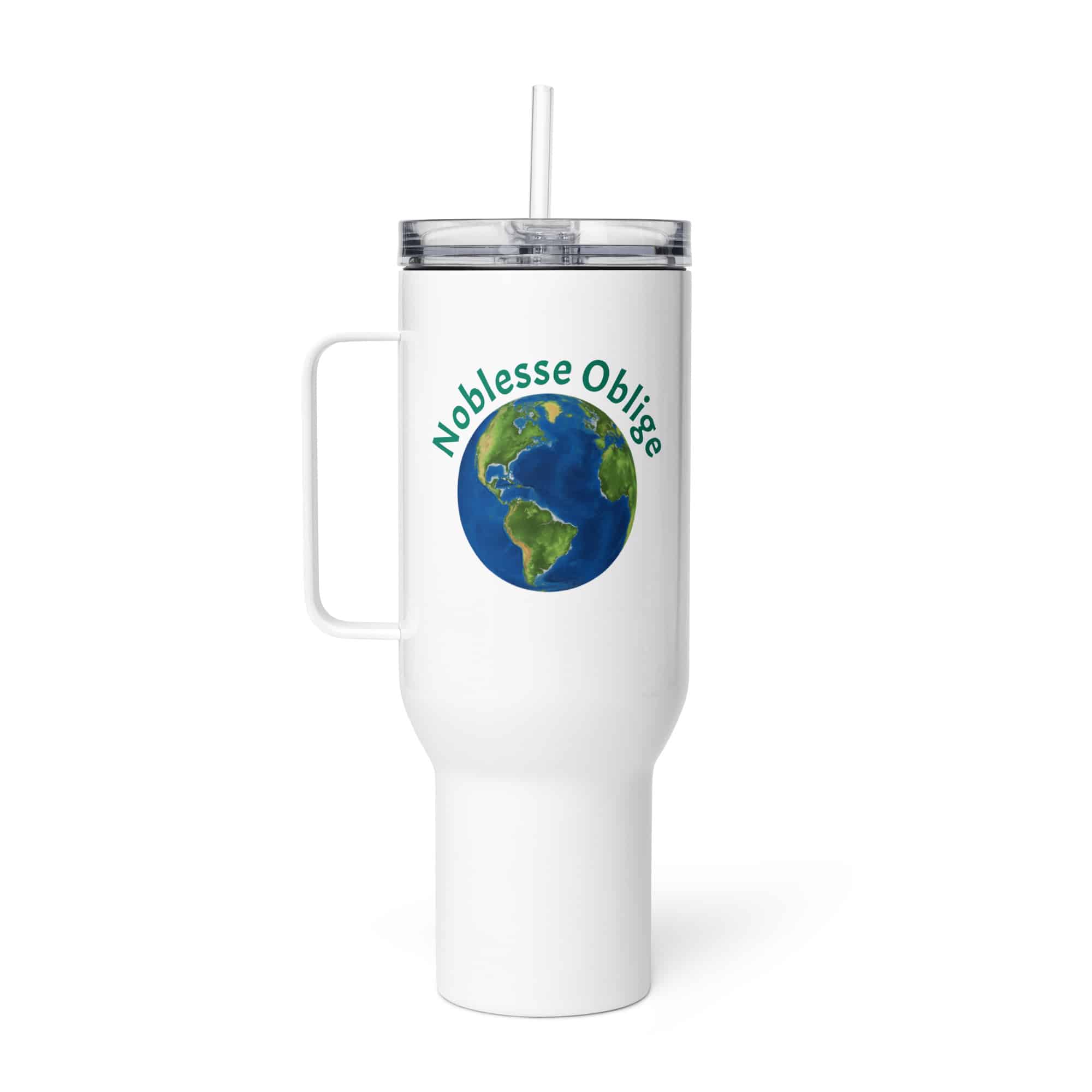 Noblesse Oblige Earth Travel mug with a handle