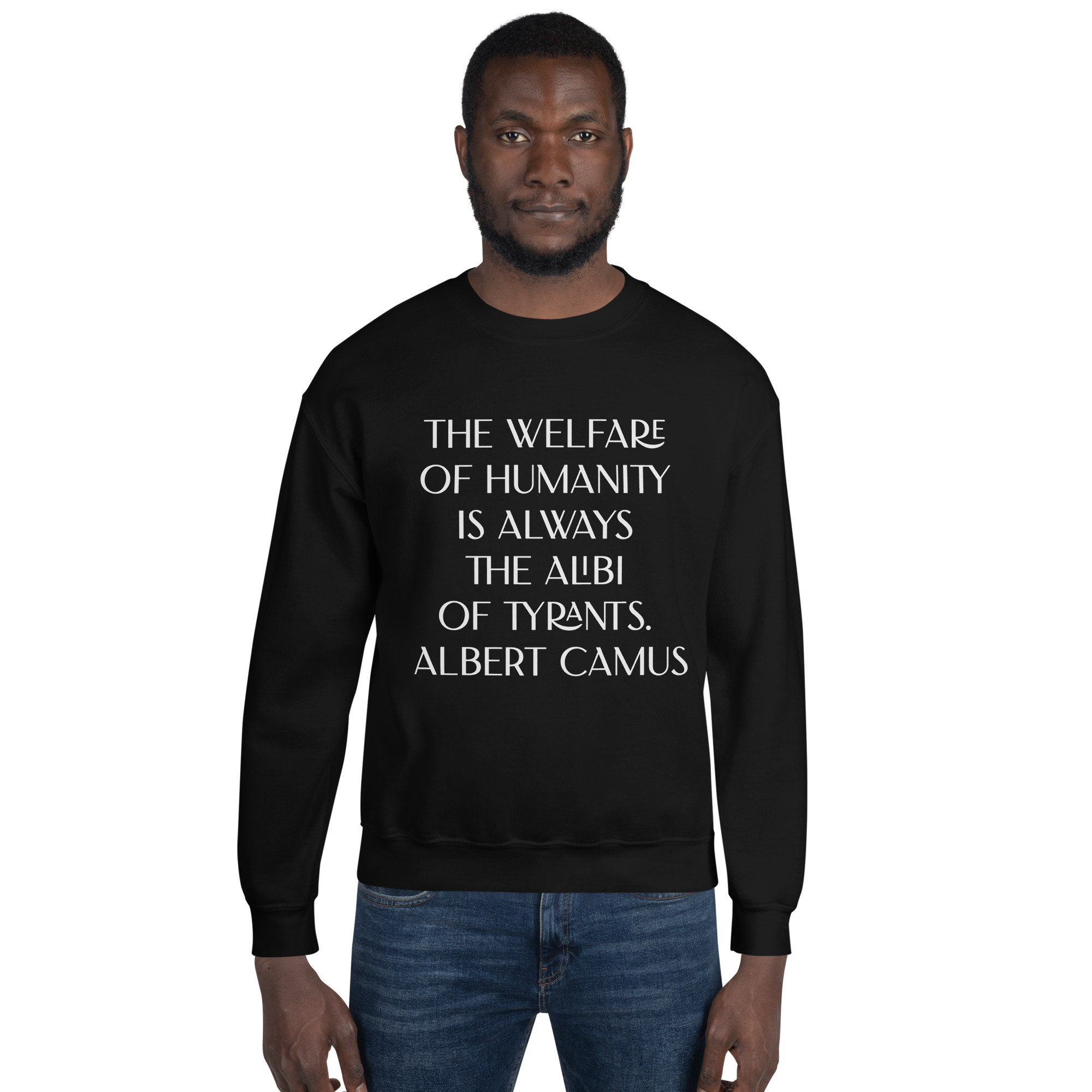 Welfare of Humanity unisex-crew-neck-sweatshirt-black-front-2-6977c52a41cfb