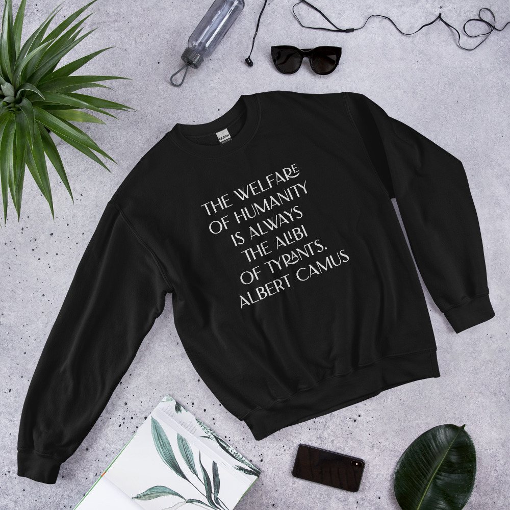 Welfare of Humanity unisex-crew-neck-sweatshirt-black-front-6977c52a3f84c