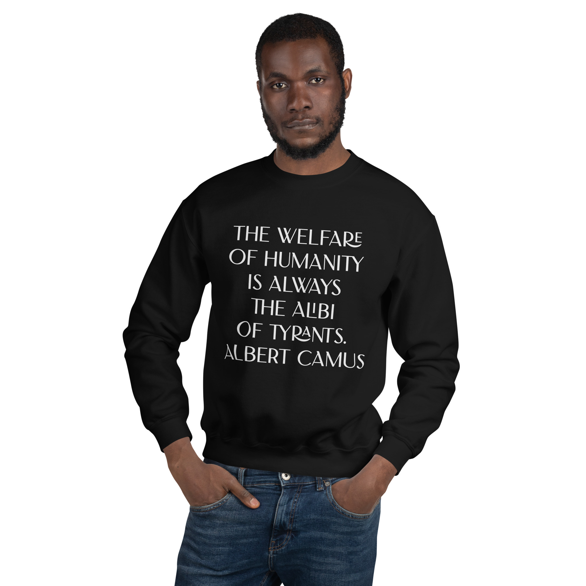 Welfare of Humanity unisex-crew-neck-sweatshirt-black-front-6977c52a400a4