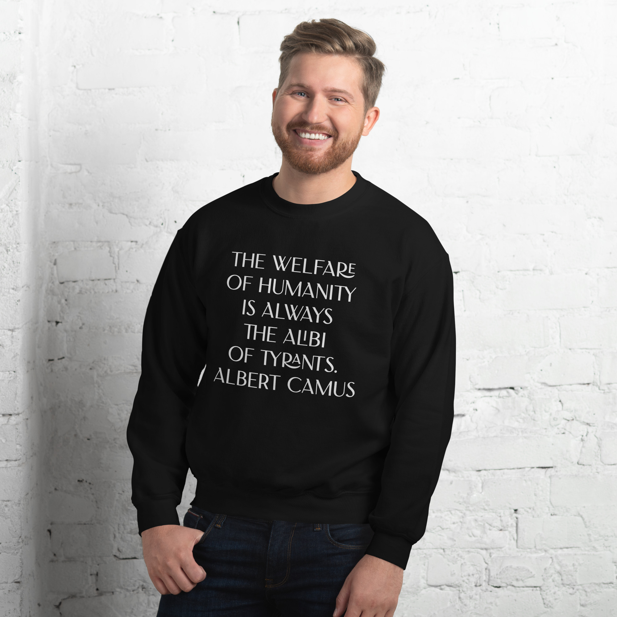 Welfare of Humanity unisex-crew-neck-sweatshirt-black-front-6977c52a408ac