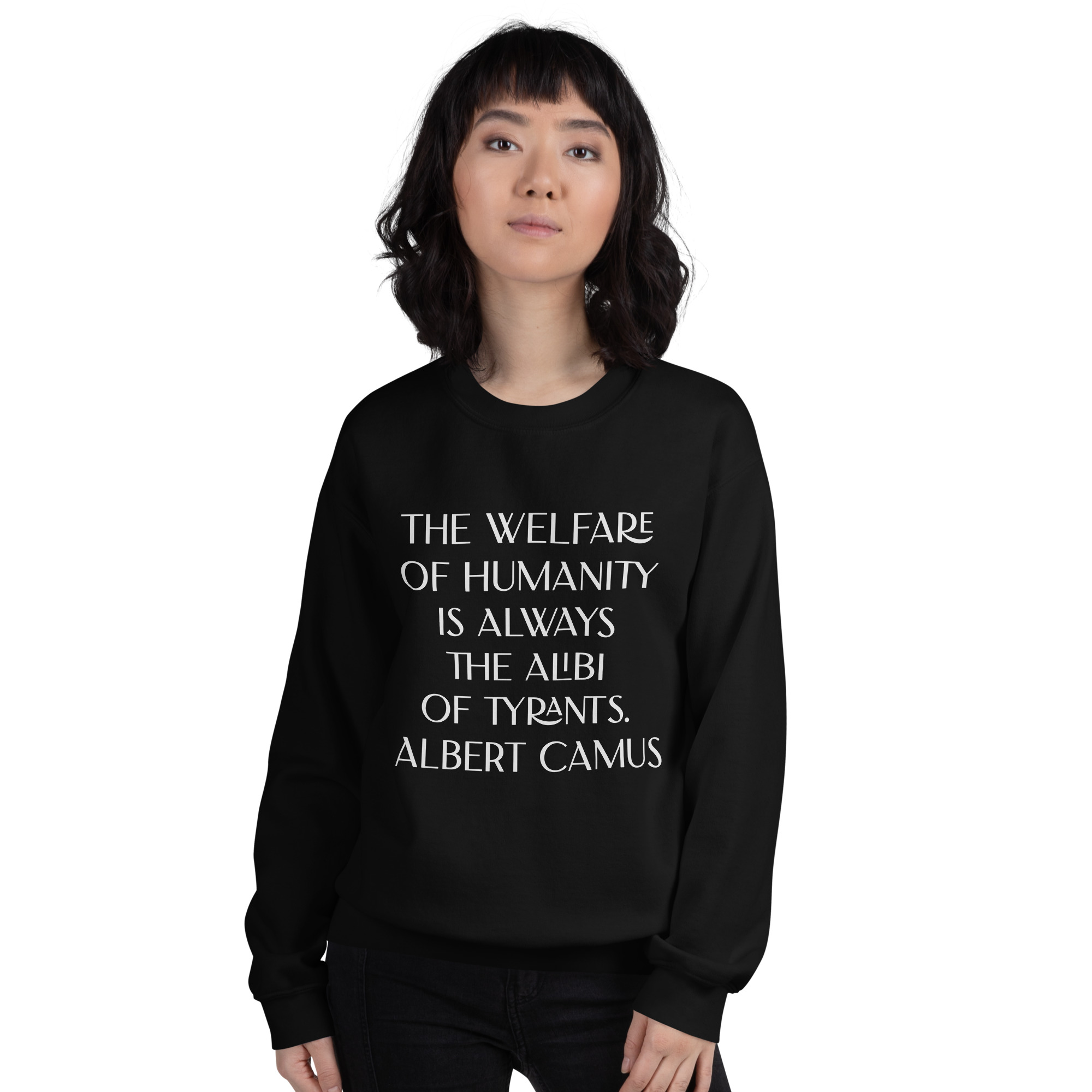 Welfare of Humanity unisex-crew-neck-sweatshirt-black-front-6977c52a40f40