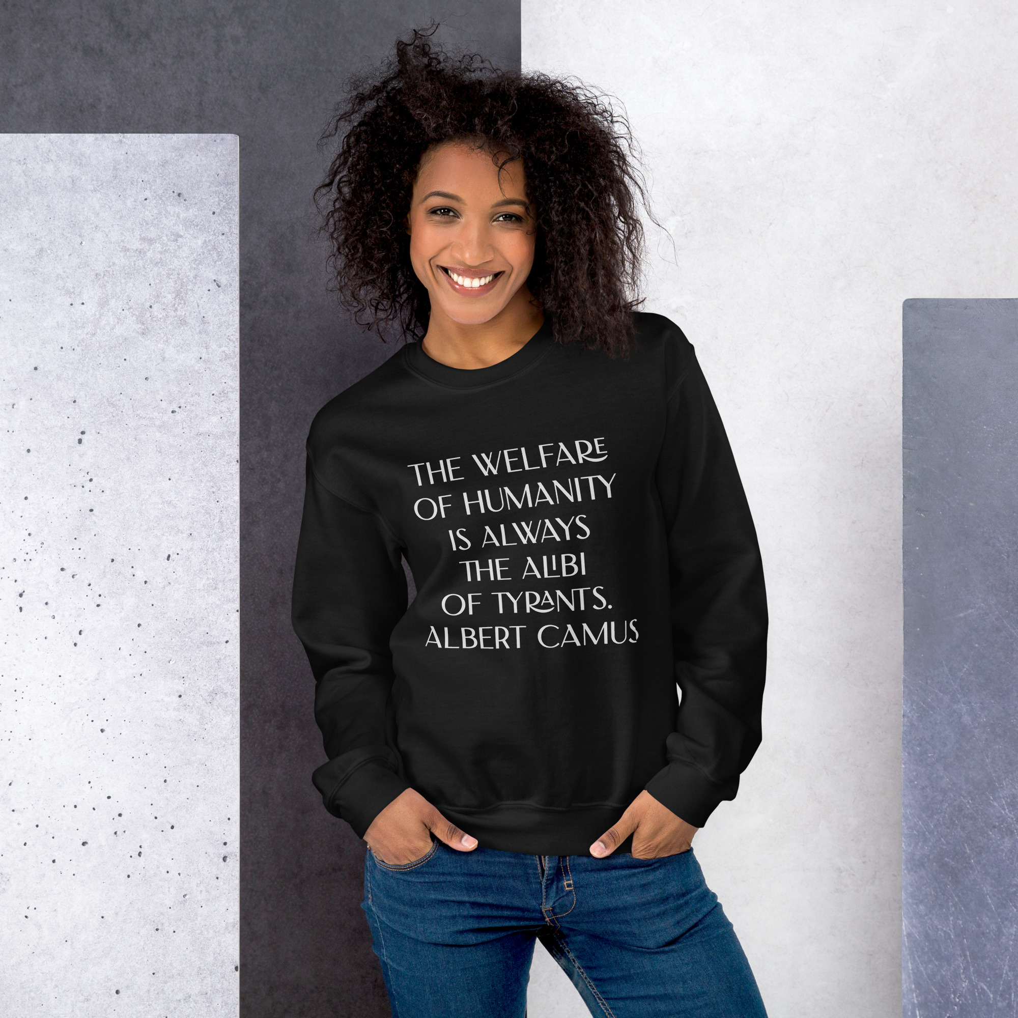 Welfare of Humanity unisex-crew-neck-sweatshirt-black-front-6977c52a41425