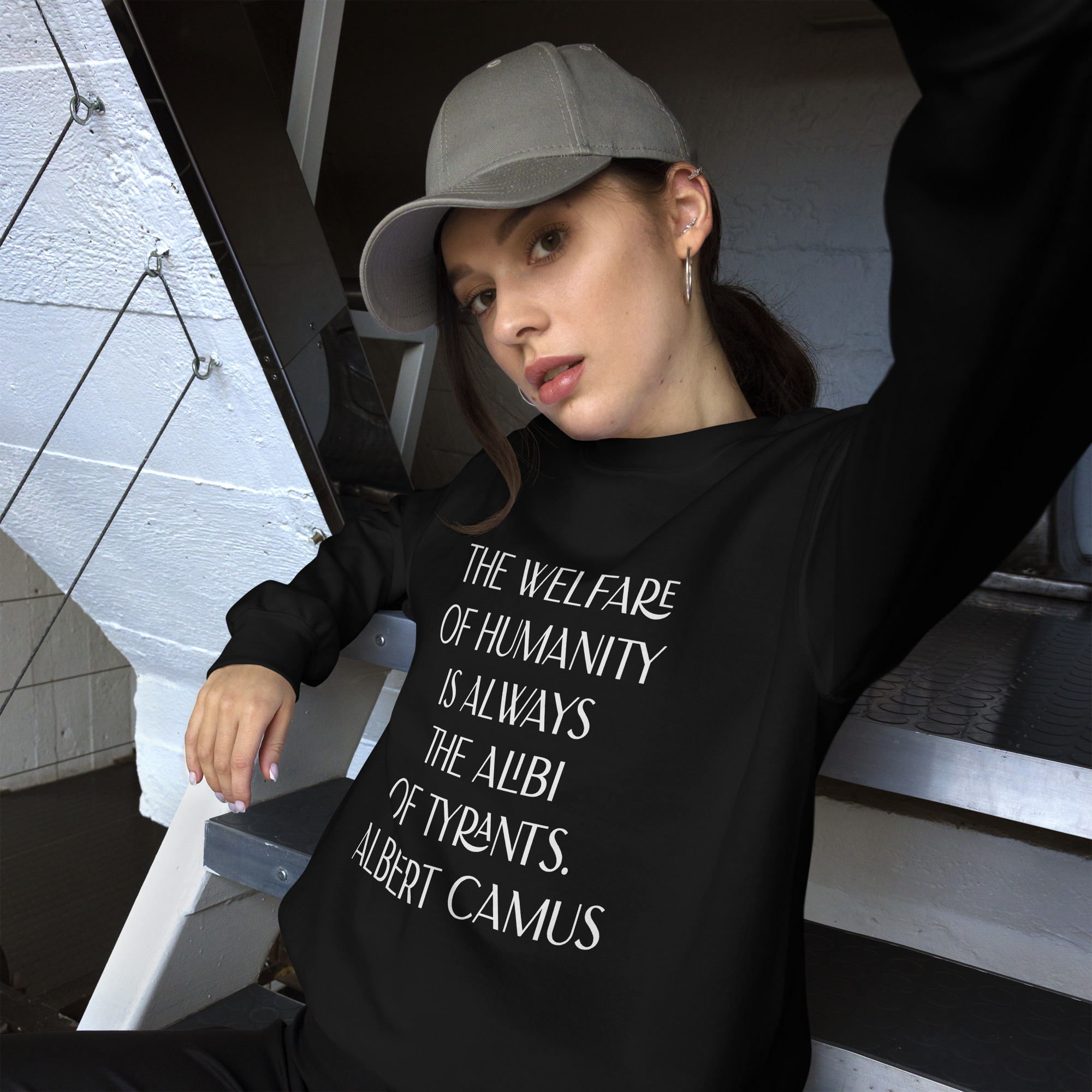 Welfare of Humanity unisex-crew-neck-sweatshirt-black-front-6977c52a43beb