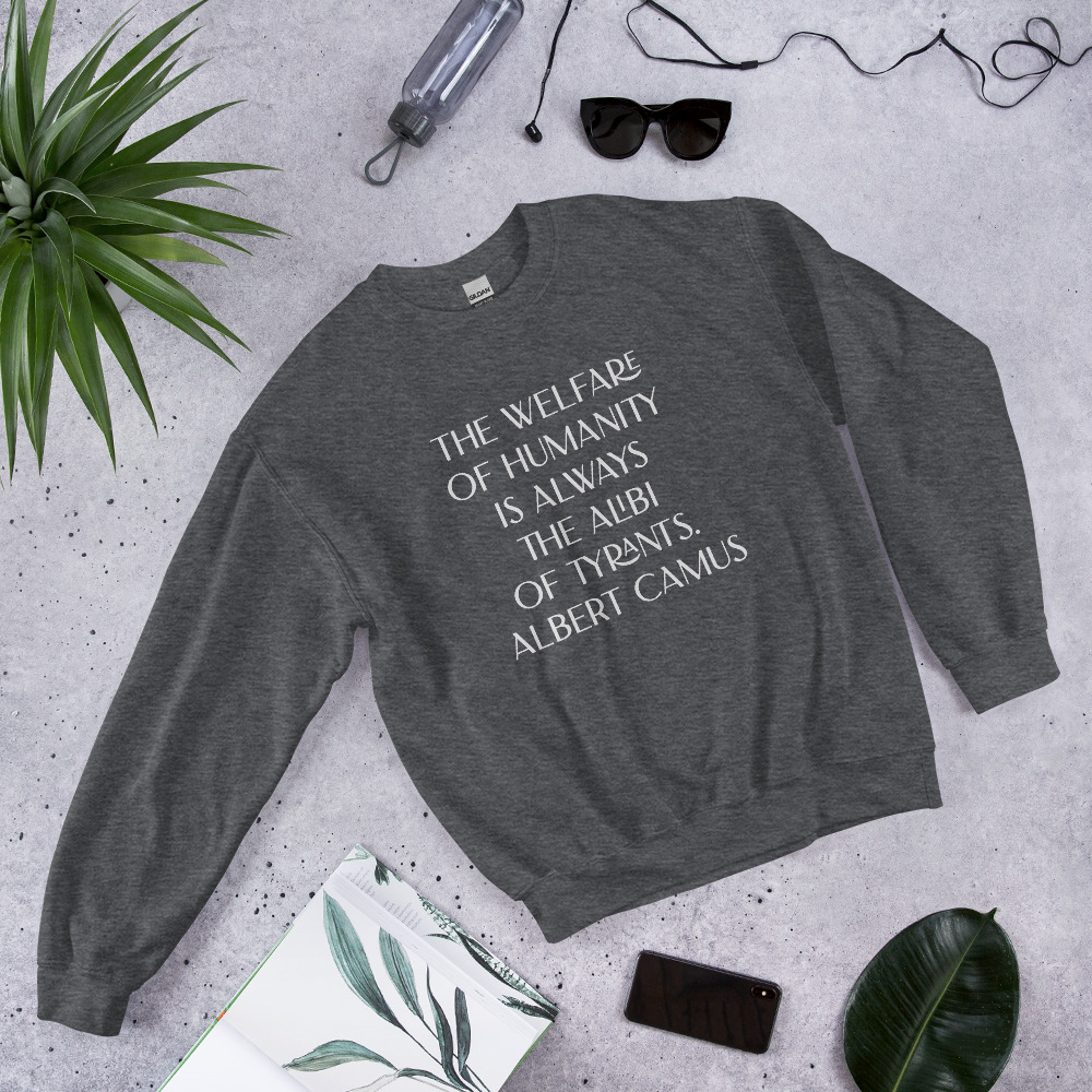 Welfare of Humanity unisex-crew-neck-sweatshirt-dark-heather-front-6977c52a3fabf