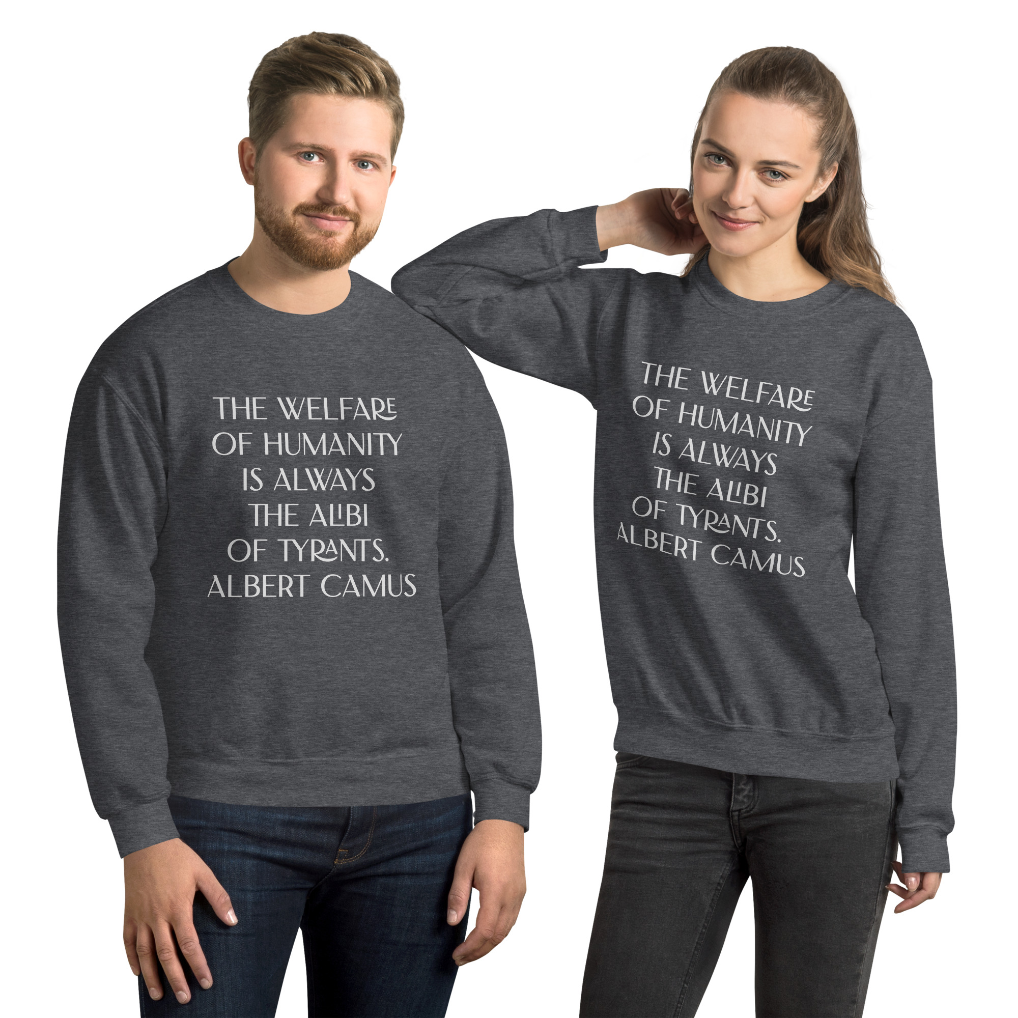 Welfare of Humanity unisex-crew-neck-sweatshirt-dark-heather-front-6977c52a418a2