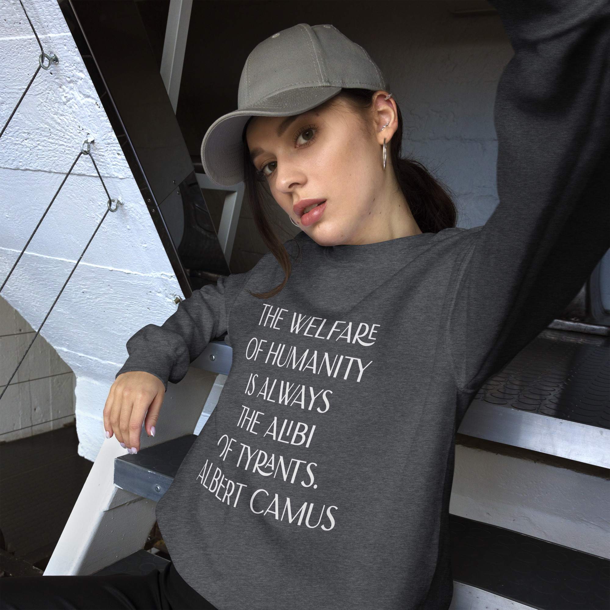 Welfare of Humanity unisex-crew-neck-sweatshirt-dark-heather-front-6977c52a43d28