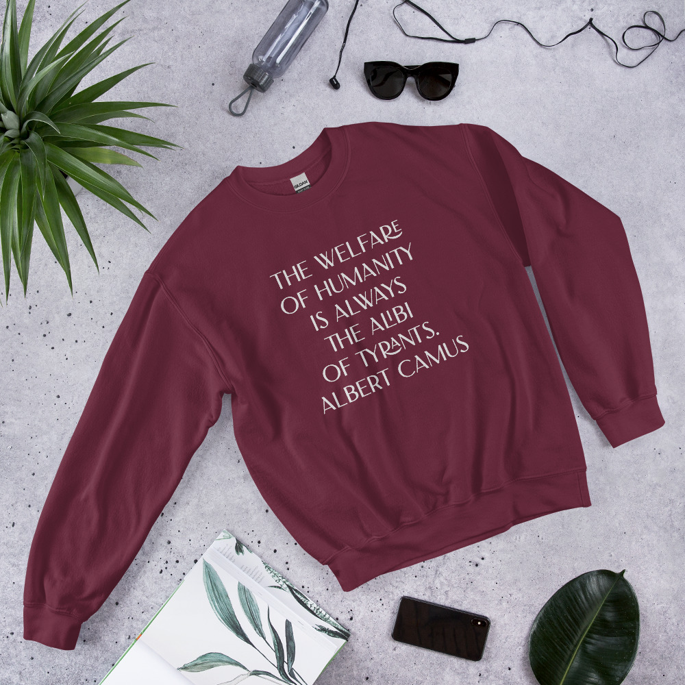 Welfare of Humanity unisex-crew-neck-sweatshirt-maroon-front-6977c52a3fc1c