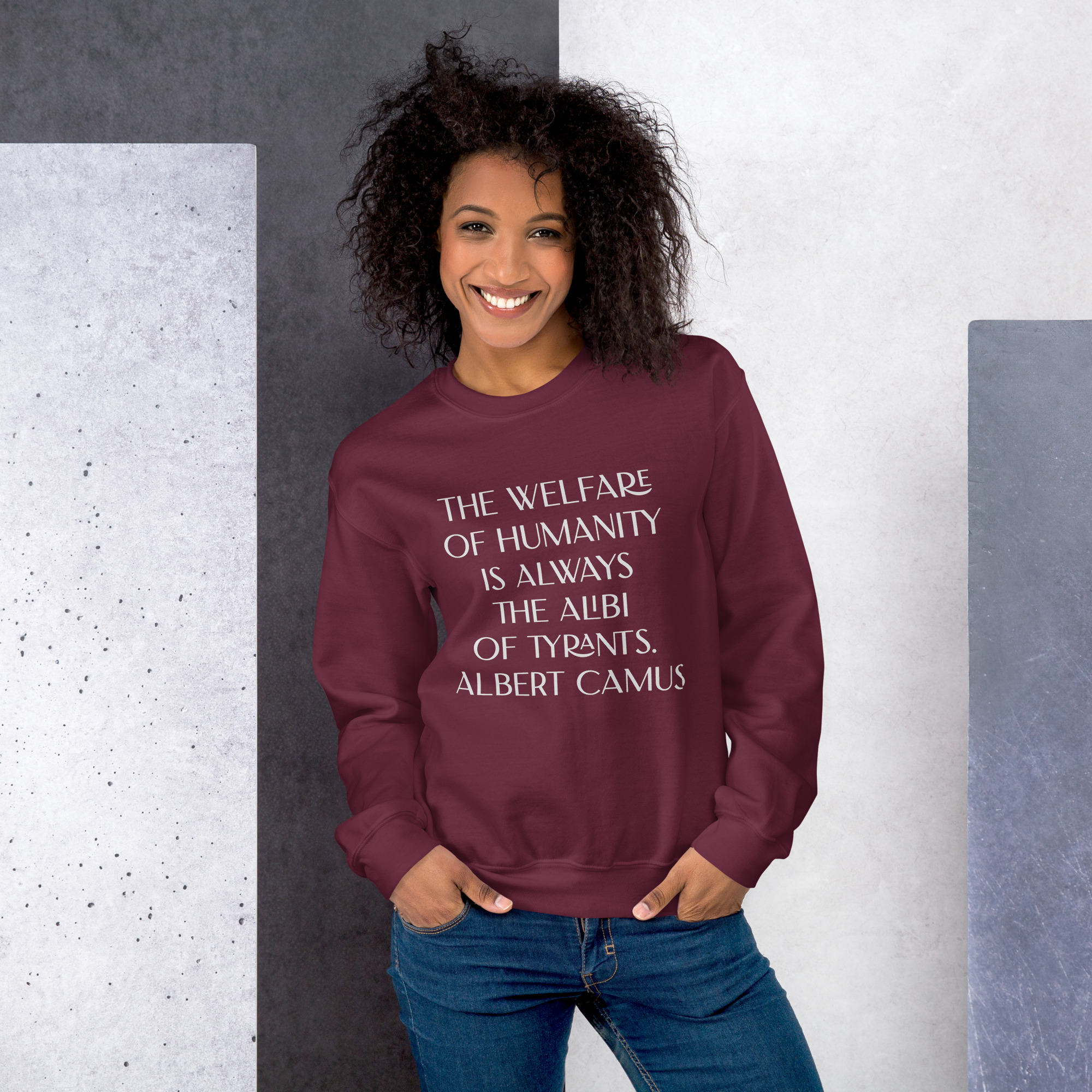 Welfare of Humanity unisex-crew-neck-sweatshirt-maroon-front-6977c52a4156d