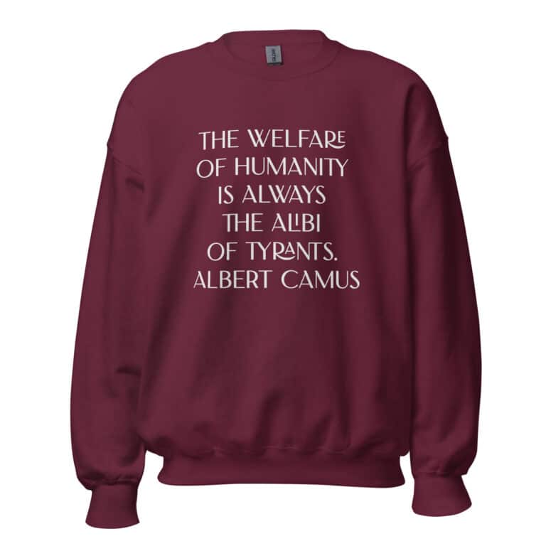 Welfare of Humanity unisex-crew-neck-sweatshirt-maroon-front-6977c52a43195