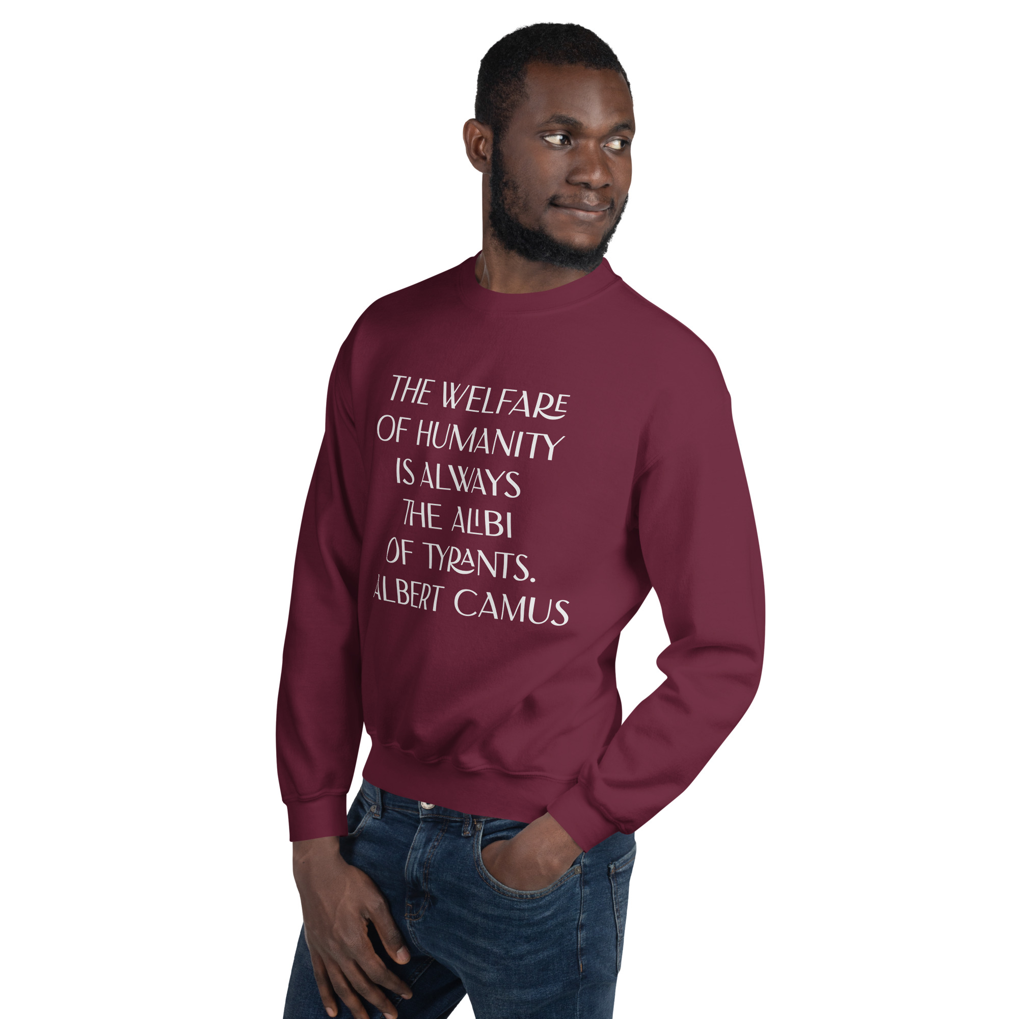 Welfare of Humanity unisex-crew-neck-sweatshirt-maroon-left-front-6977c52a4060d