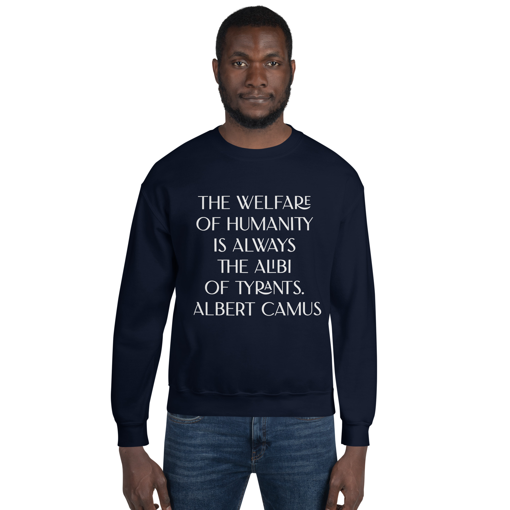 Welfare of Humanity unisex-crew-neck-sweatshirt-navy-front-2-6977c52a4206f