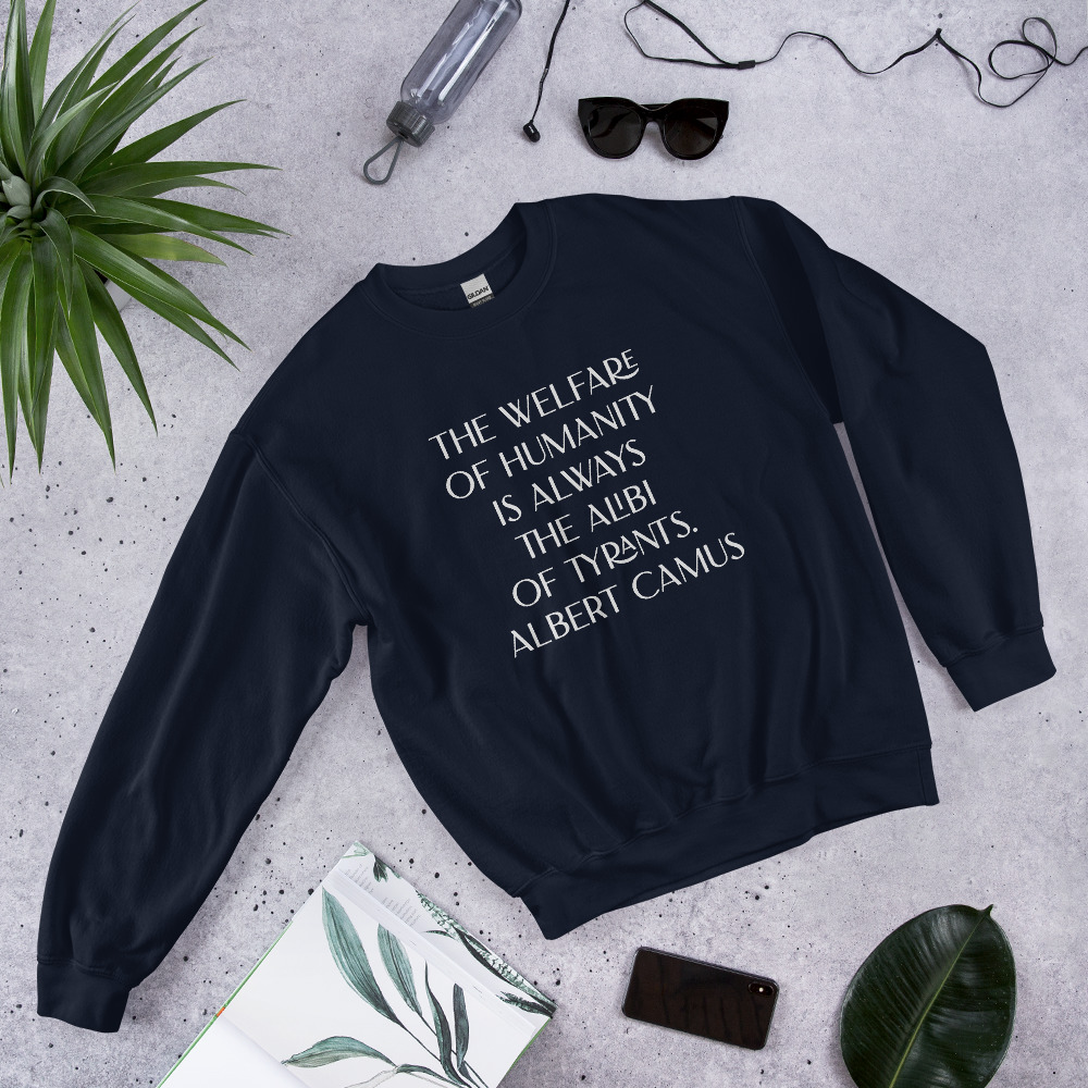 Welfare of Humanity unisex-crew-neck-sweatshirt-navy-front-6977c52a3fd44