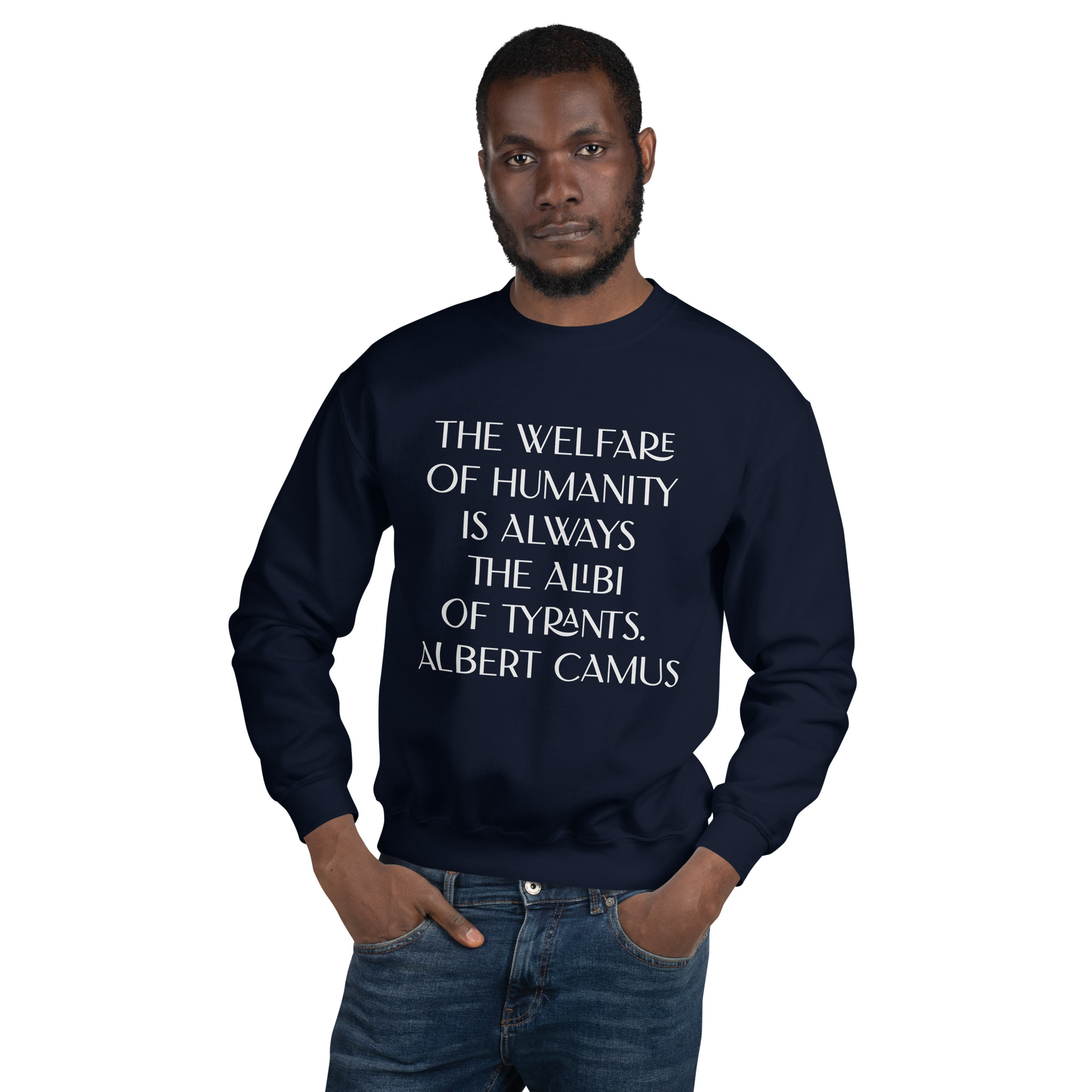 Welfare of Humanity unisex-crew-neck-sweatshirt-navy-front-6977c52a402a7