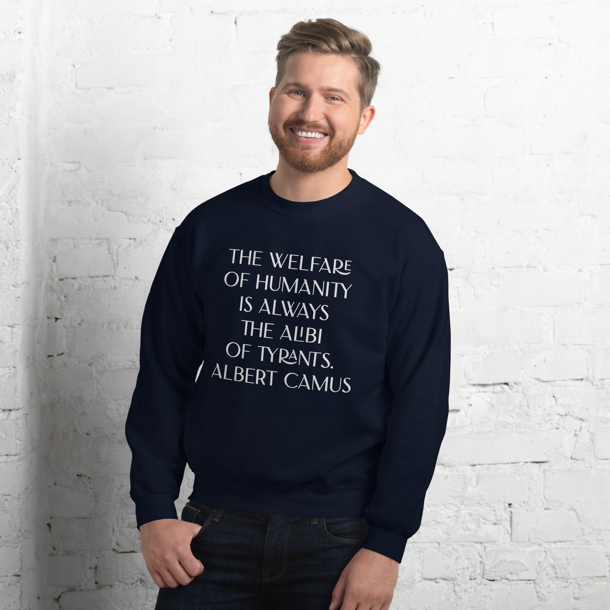 Welfare of Humanity unisex-crew-neck-sweatshirt-navy-front-6977c52a40c16