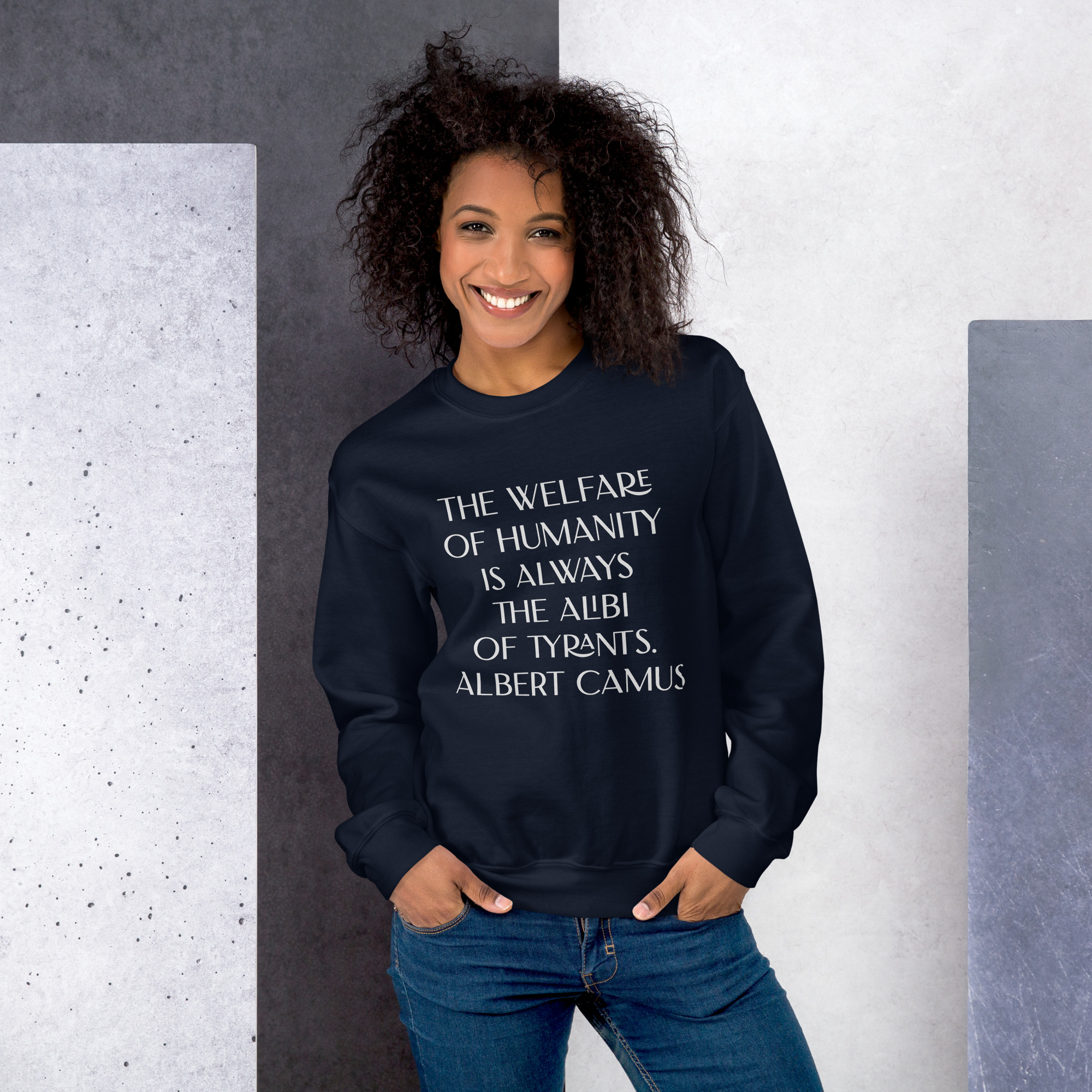 Welfare of Humanity unisex-crew-neck-sweatshirt-navy-front-6977c52a415fe