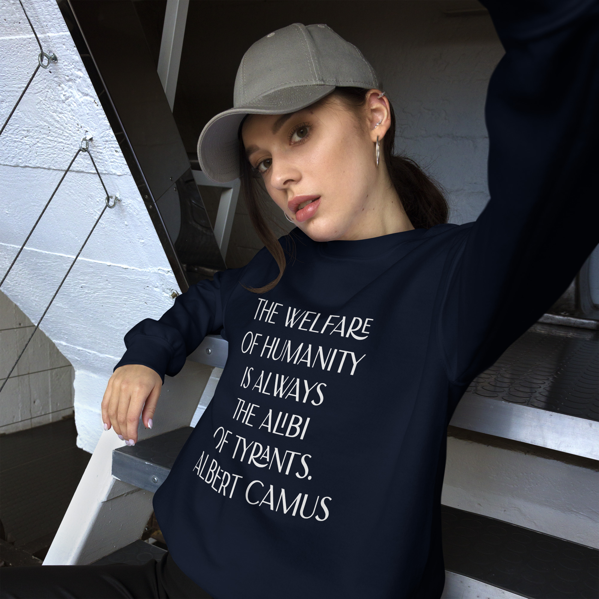 Welfare of Humanity unisex-crew-neck-sweatshirt-navy-front-6977c52a43f66