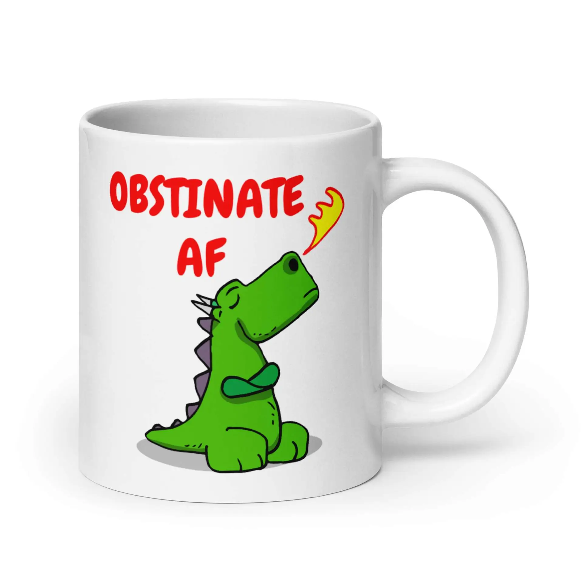 Obstinate AF Dragon White glossy mug