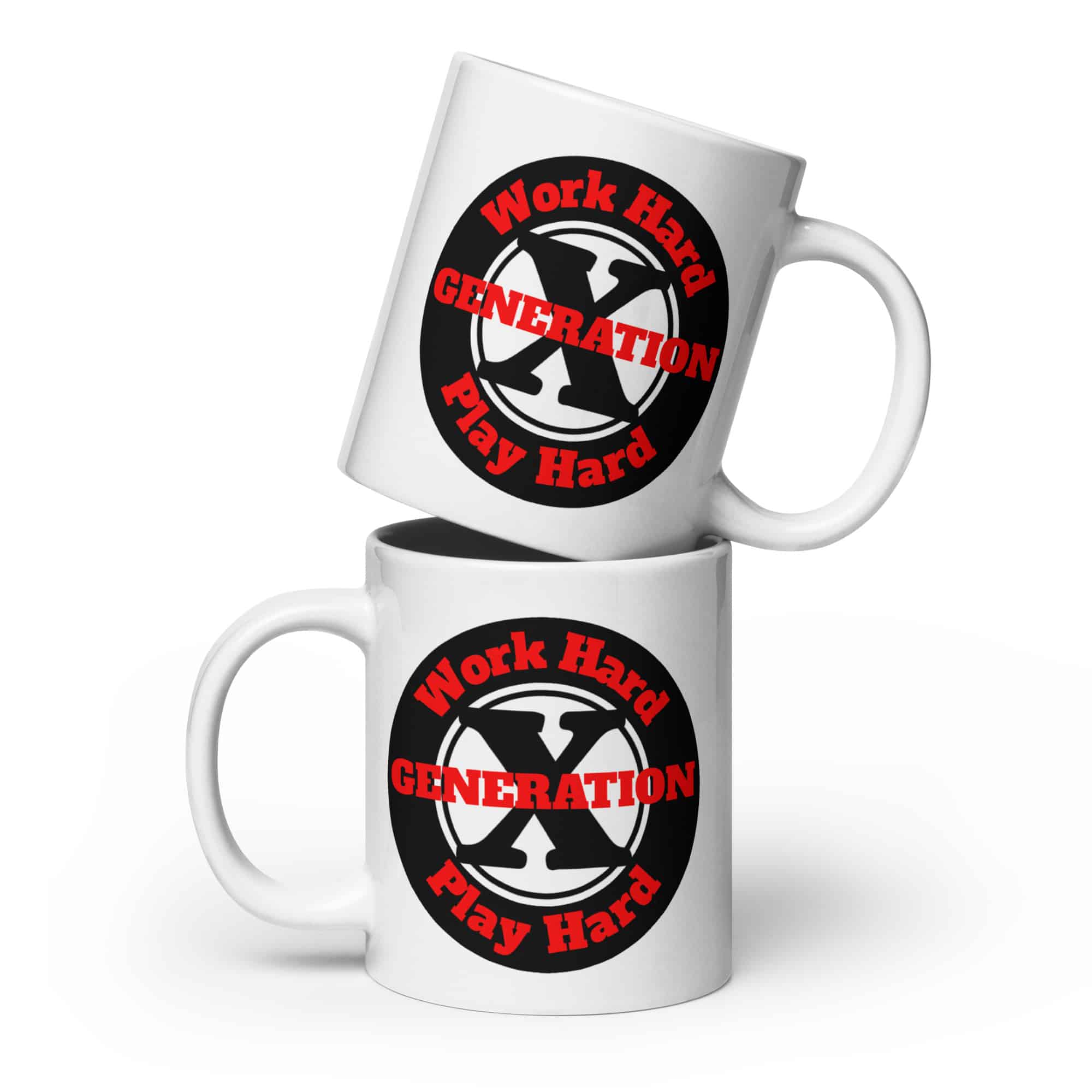 Gen X, Work Hard, Play Hard mug-white-20-oz-front-view-69c2f05b9be97