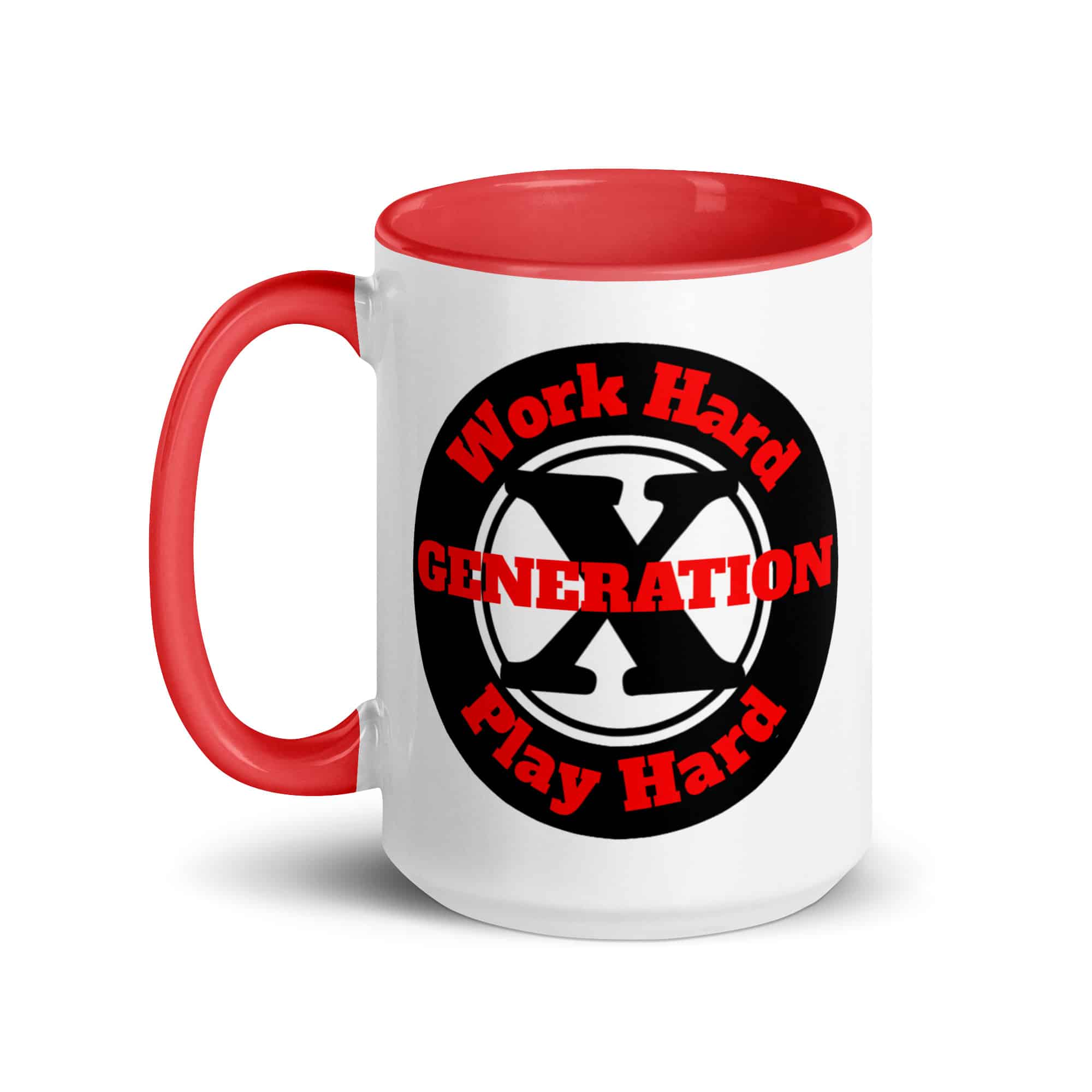 Gen X, Work Hard, Play Hard Mug with Color Inside