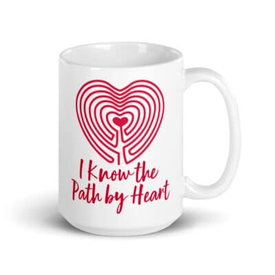 Labyrinth Heart I Know the Path by Heart White glossy mug