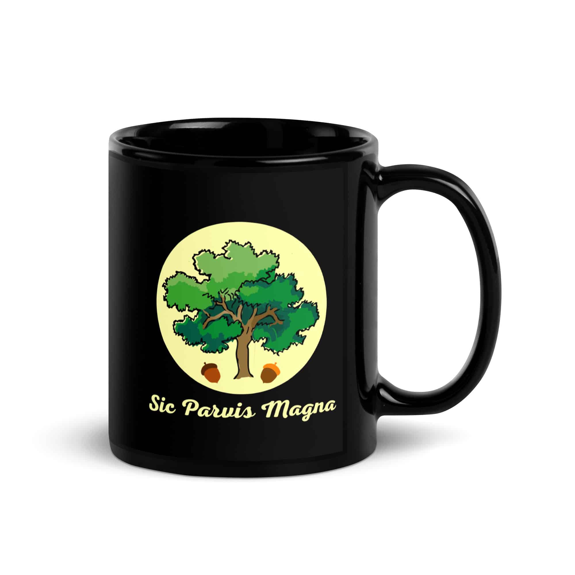 Sic Parvis Magna Black Glossy Mug