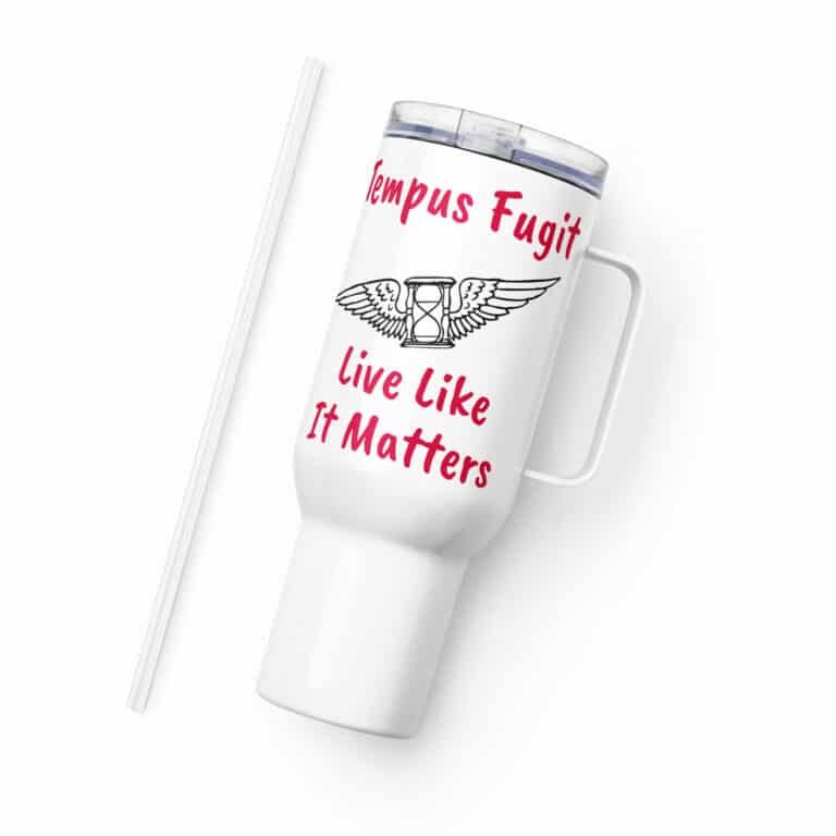 Tempus Fugit travel mug with-a-handle-white-40-oz-left-69c1f349dc9da