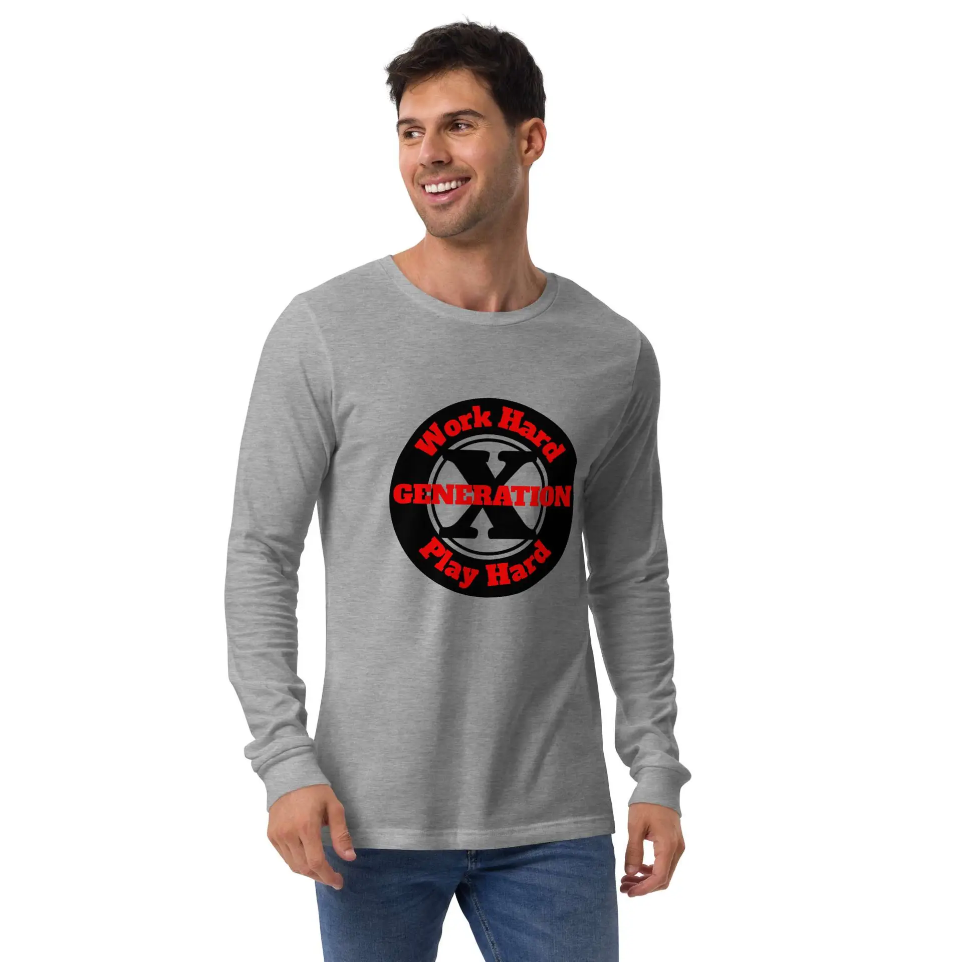 Gen X, Work Hard, Play Hard Unisex Long Sleeve Tee