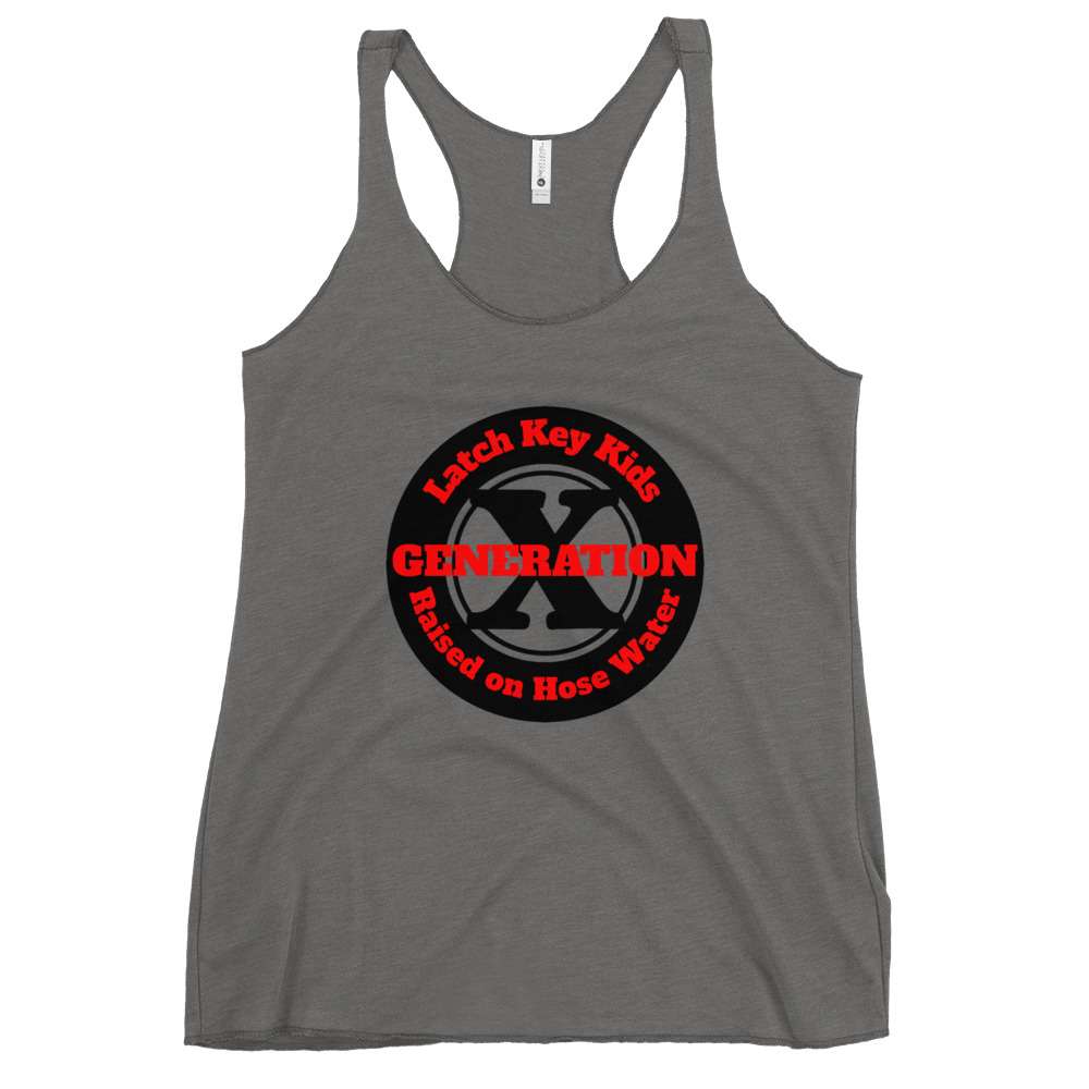 Gen X, Latch Key Kid, Raised on Hose Water (v2) Women's Racerback Tank