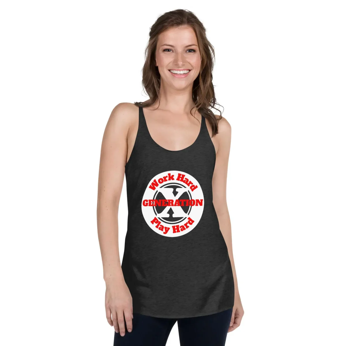 Gen X, Work Hard, Play Hard (v1) Women's Racerback Tank