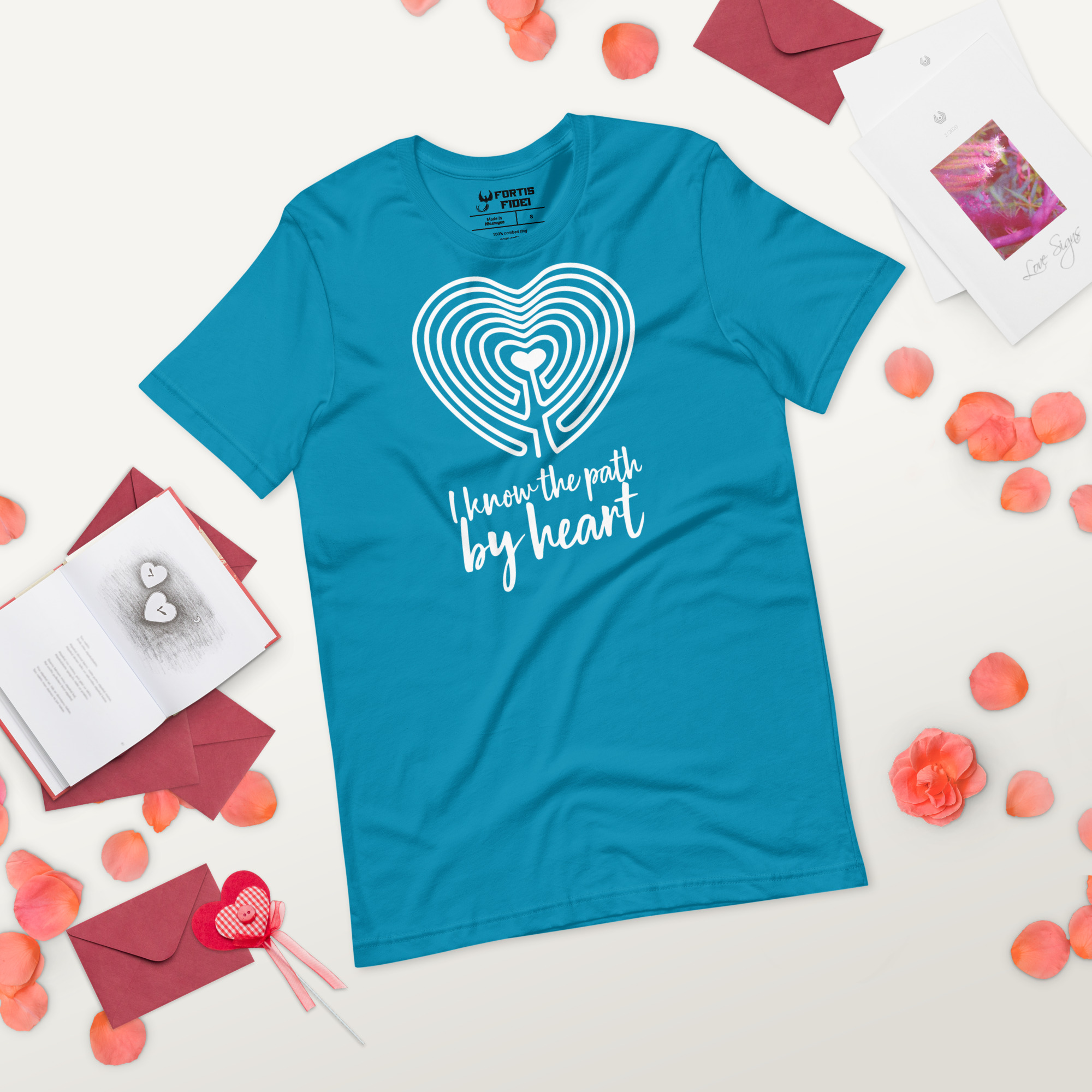 Labyrinth Heart Labyrinth I Know the Path by Heart Unisex-staple-t-shirt-aqua-front-2-696280bc960d5