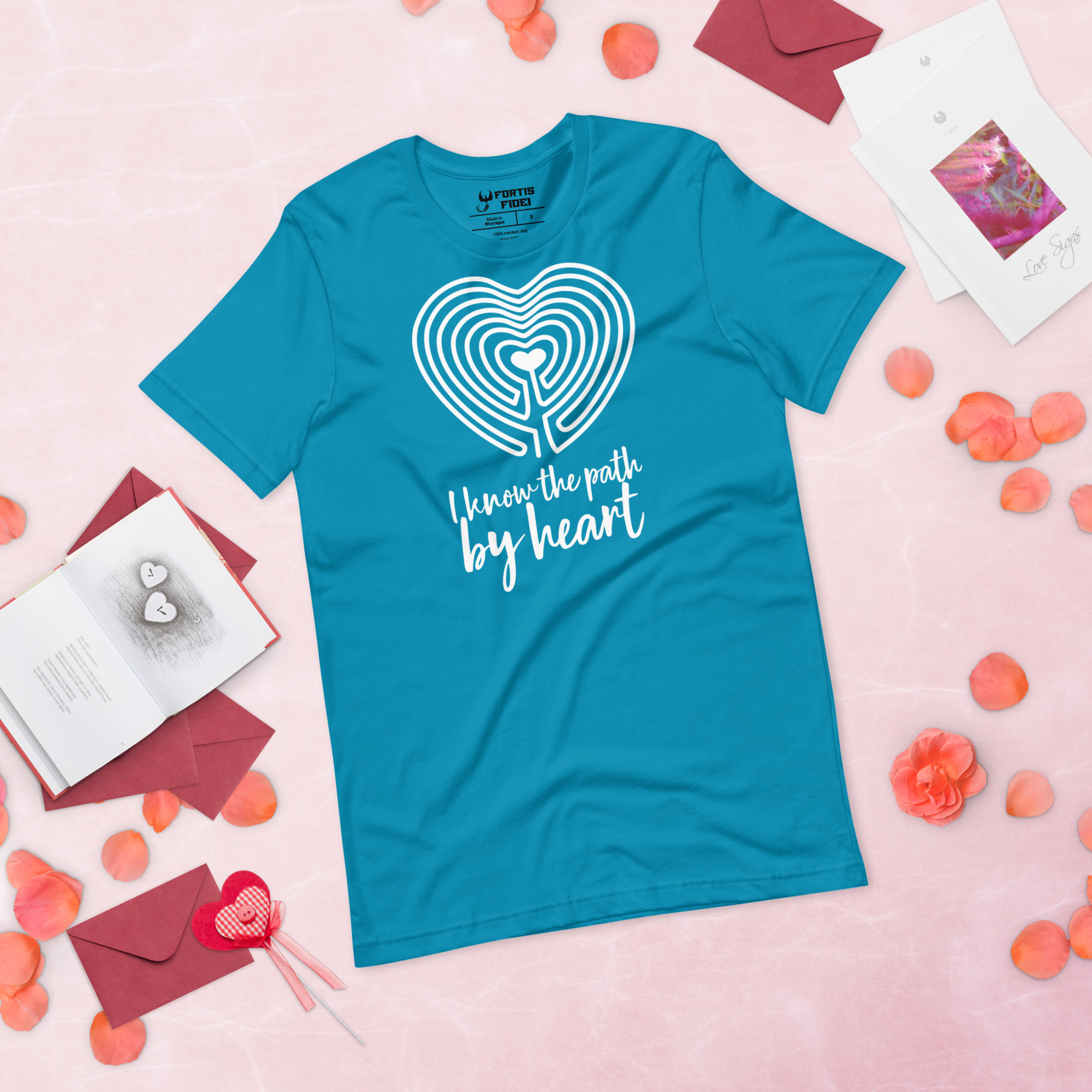 Labyrinth Heart Labyrinth I Know the Path by Heart Unisex-staple-t-shirt-aqua-front-696280b0631db