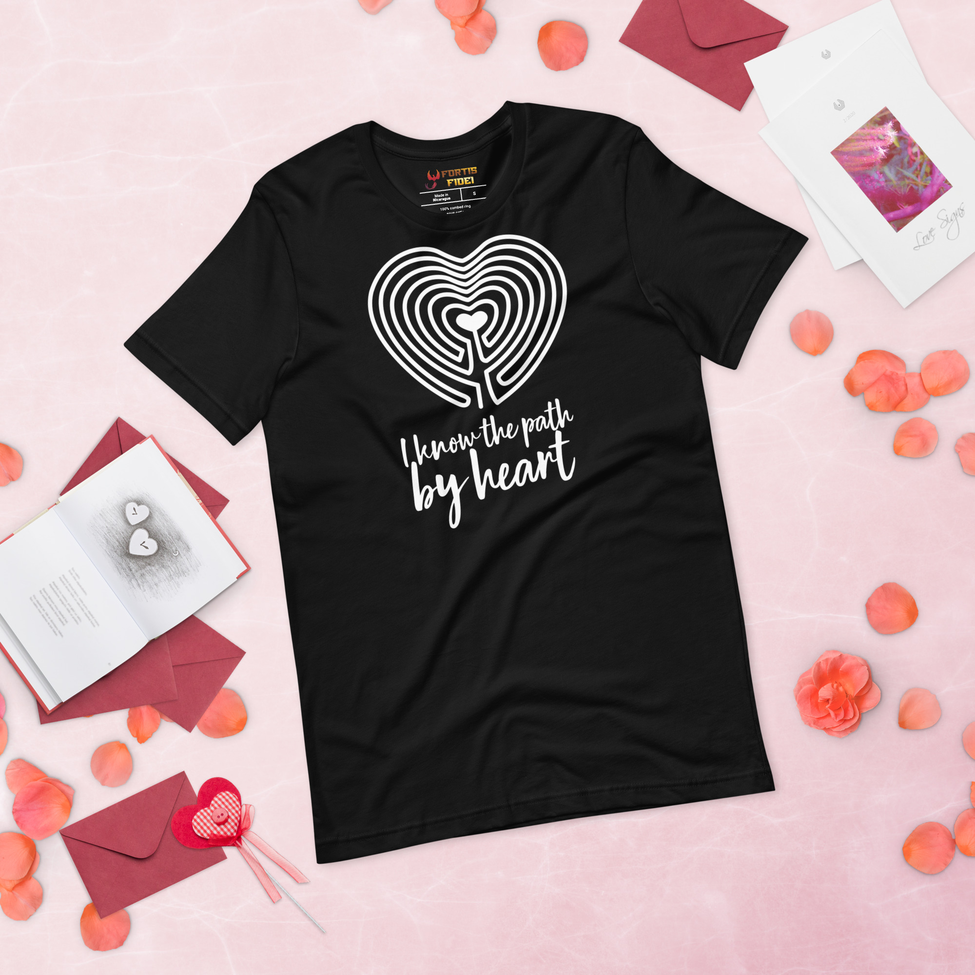 Labyrinth Heart Labyrinth I Know the Path by Heart Unisex-staple-t-shirt-black-front-696280b11b08e