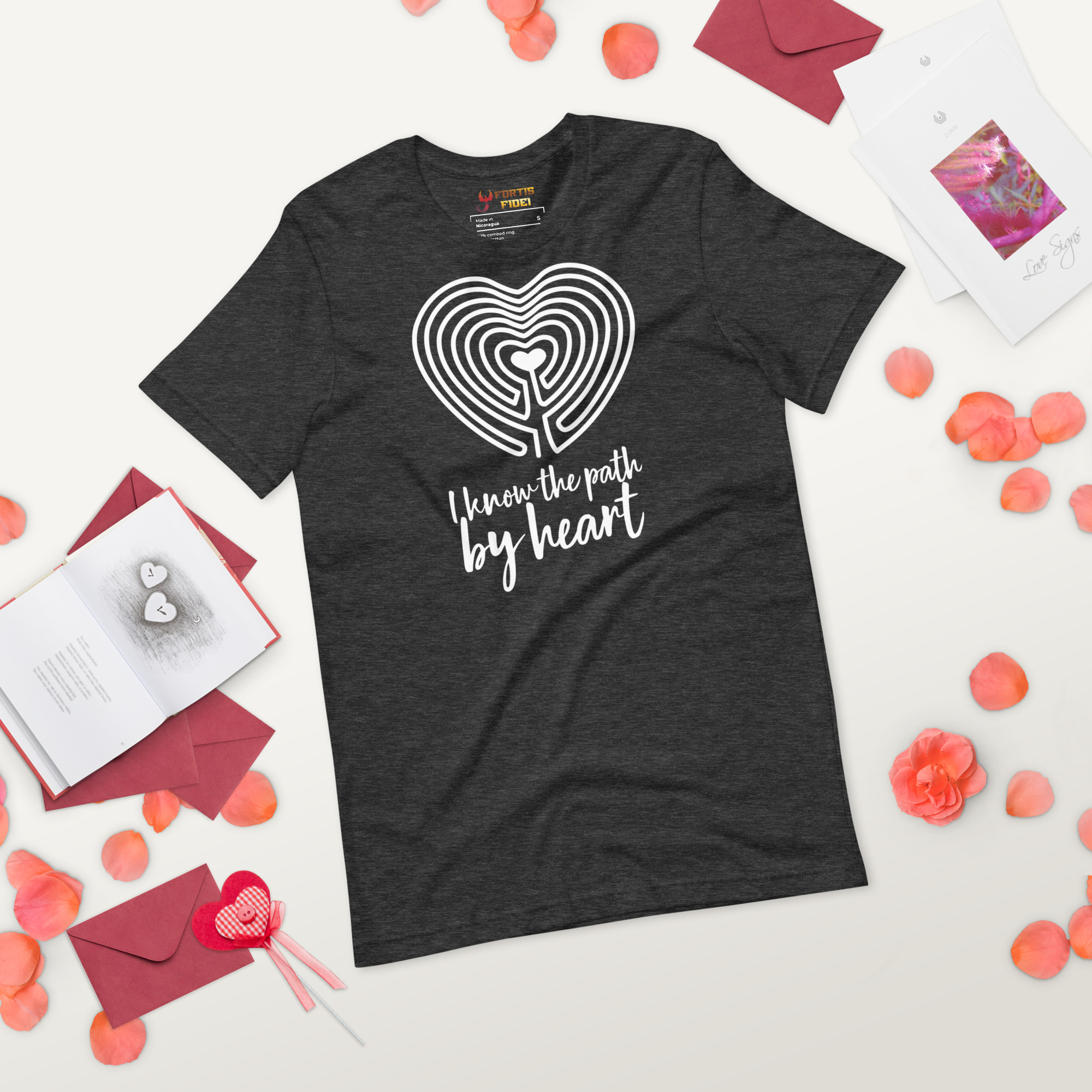Labyrinth Heart Labyrinth I Know the Path by Heart Unisex-staple-t-shirt-dark-grey-heather-front-2-696280c2222fa