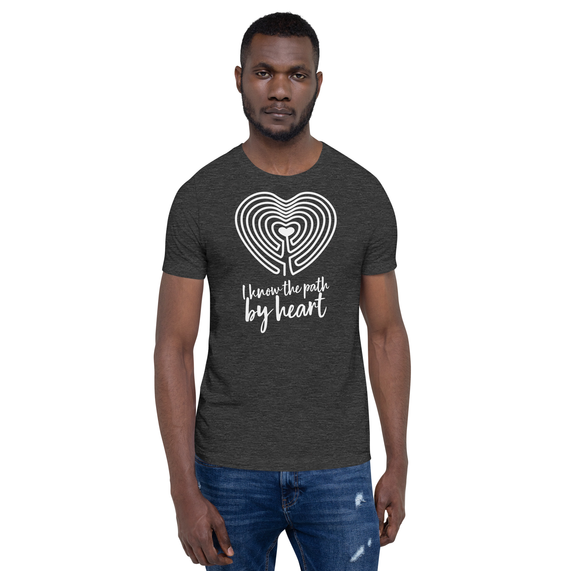 Labyrinth Heart Labyrinth I Know the Path by Heart Unisex-staple-t-shirt-dark-grey-heather-front-696280a84bfc7