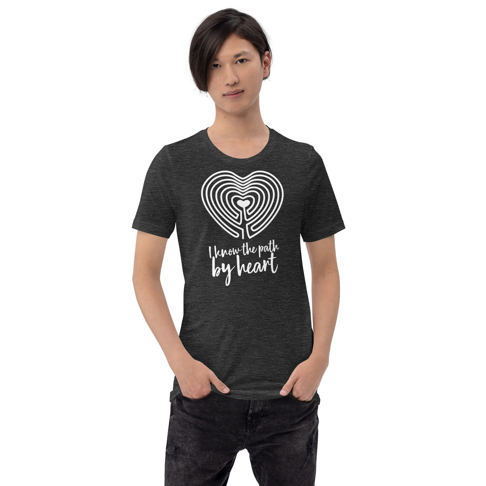 Labyrinth Heart Labyrinth I Know the Path by Heart Unisex-staple-t-shirt-dark-grey-heather-front-696280a84da5e