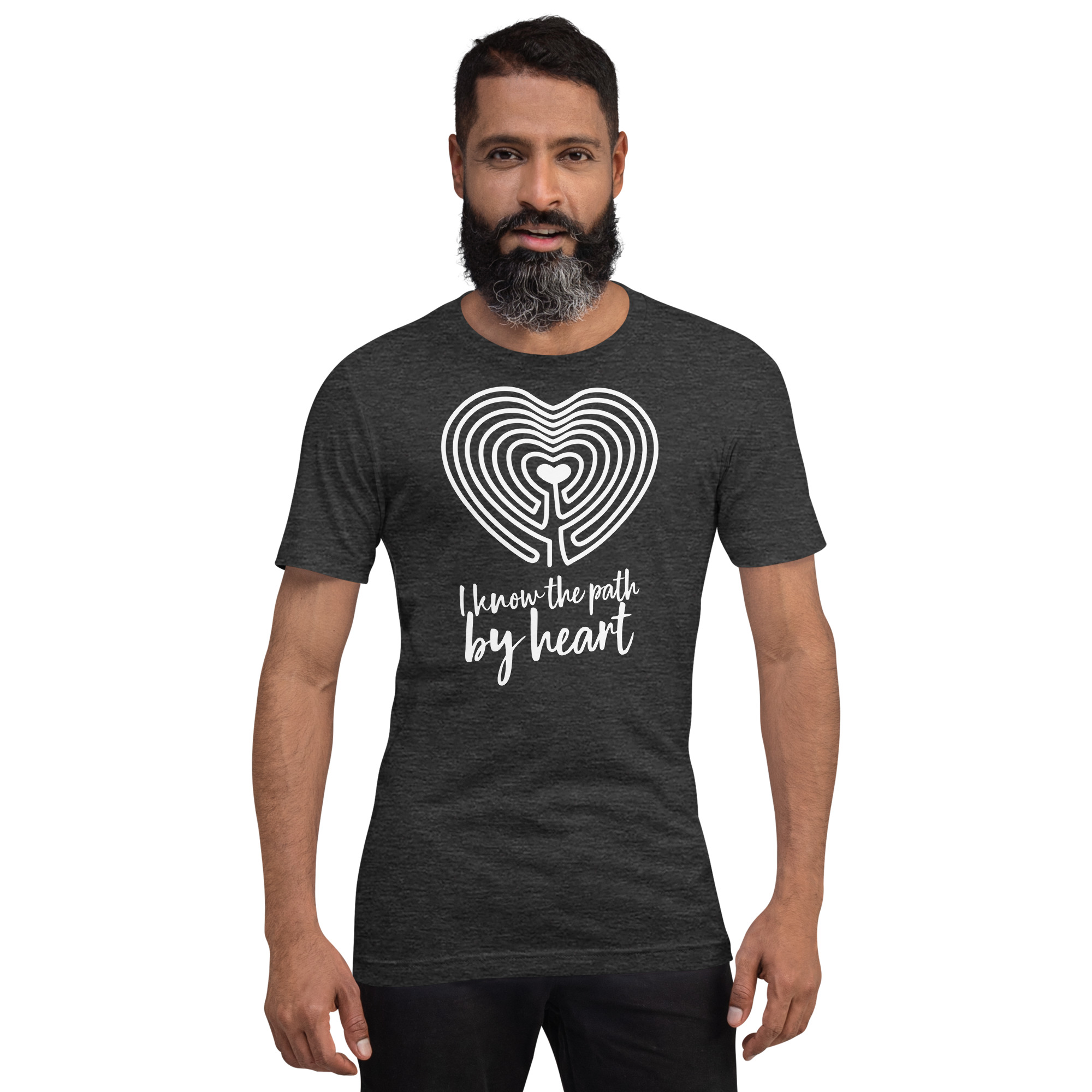 Labyrinth Heart Labyrinth I Know the Path by Heart Unisex-staple-t-shirt-dark-grey-heather-front-696280a84f6d1