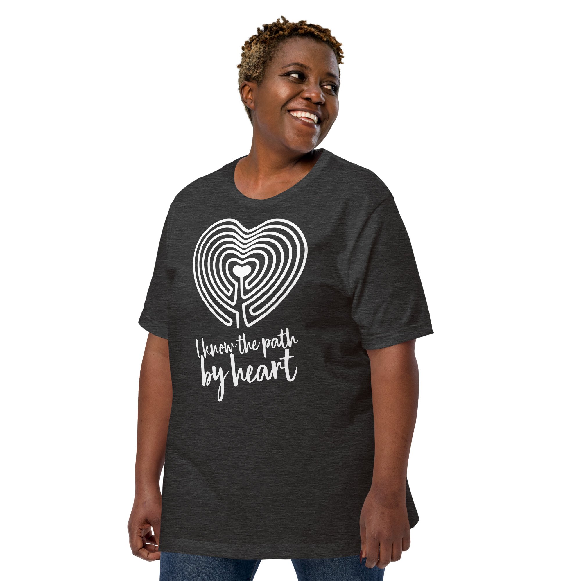Labyrinth Heart Labyrinth I Know the Path by Heart Unisex-staple-t-shirt-dark-grey-heather-left-front-696280d5abd54