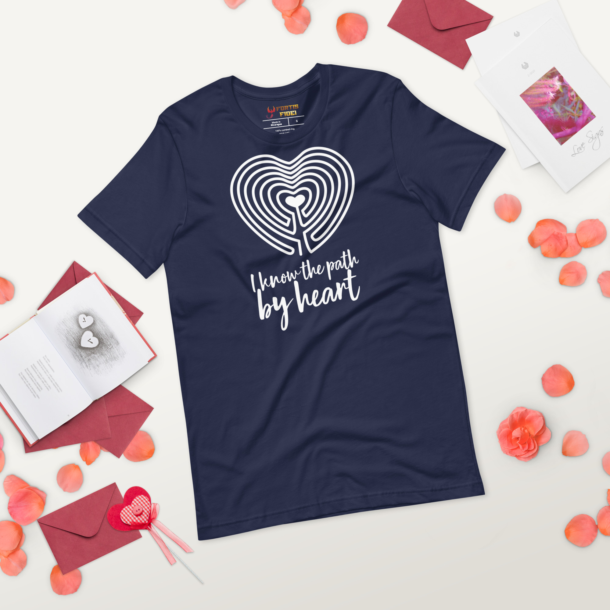 Labyrinth Heart Labyrinth I Know the Path by Heart Unisex-staple-t-shirt-navy-front-2-696280c385925