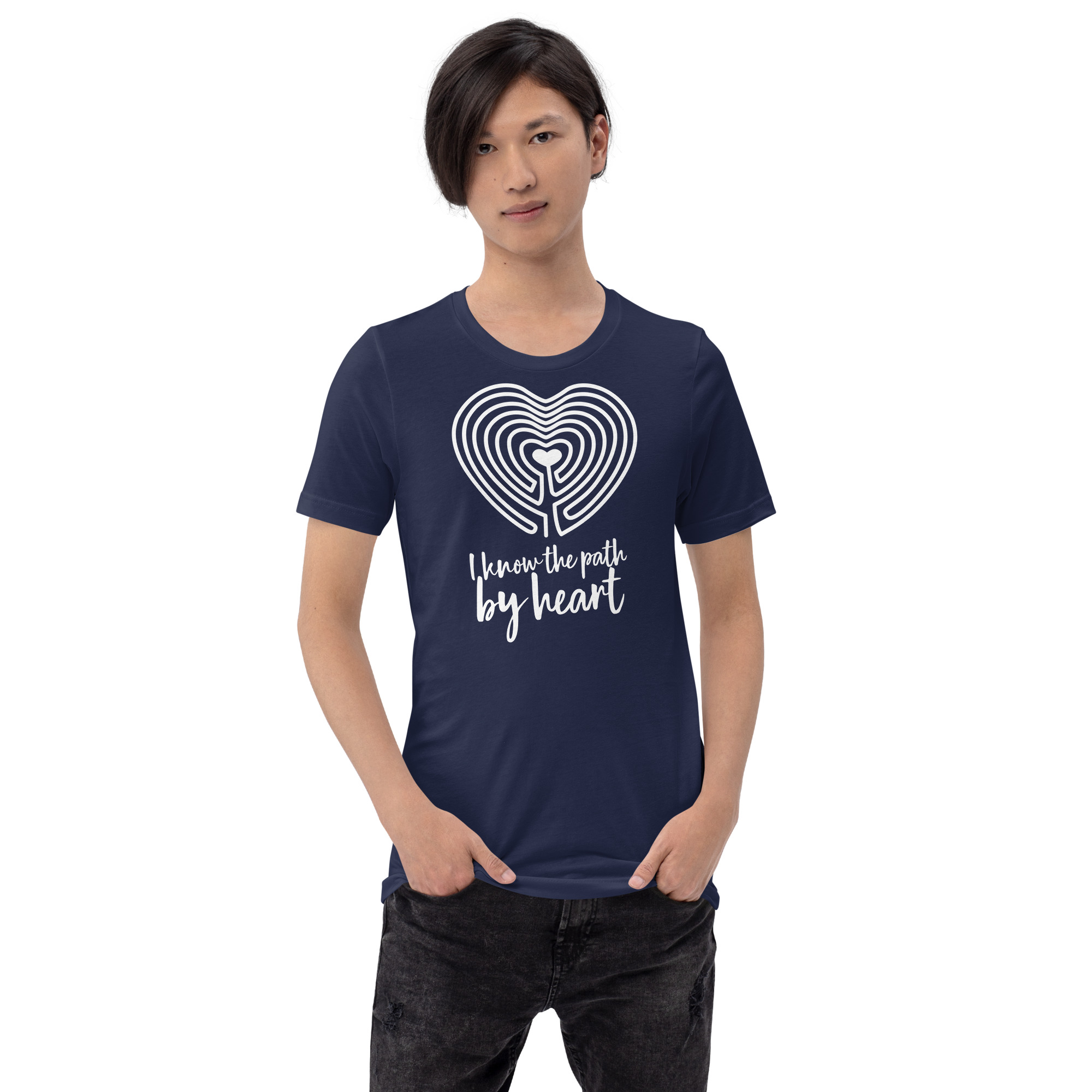 Labyrinth Heart Labyrinth I Know the Path by Heart Unisex-staple-t-shirt-navy-front-696280a84db2d