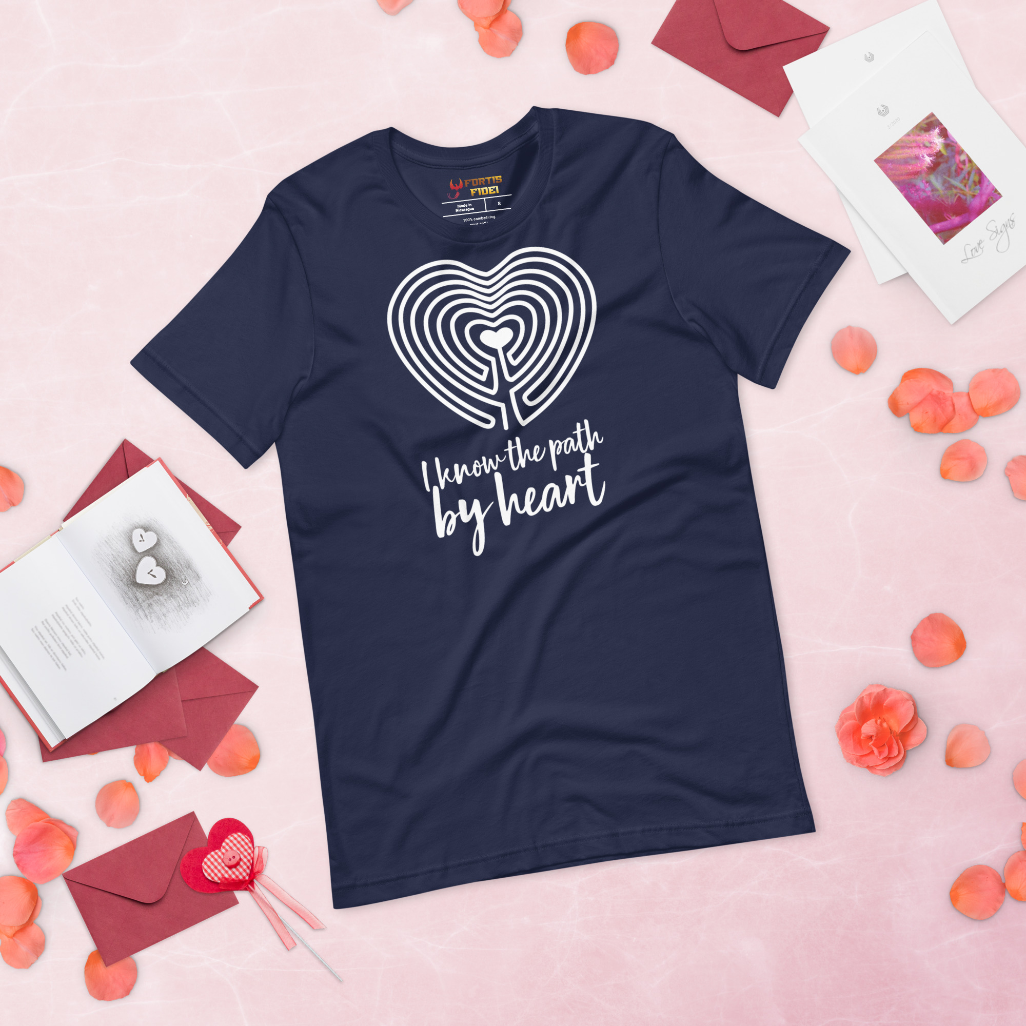 Labyrinth Heart Labyrinth I Know the Path by Heart Unisex-staple-t-shirt-navy-front-696280b71c453