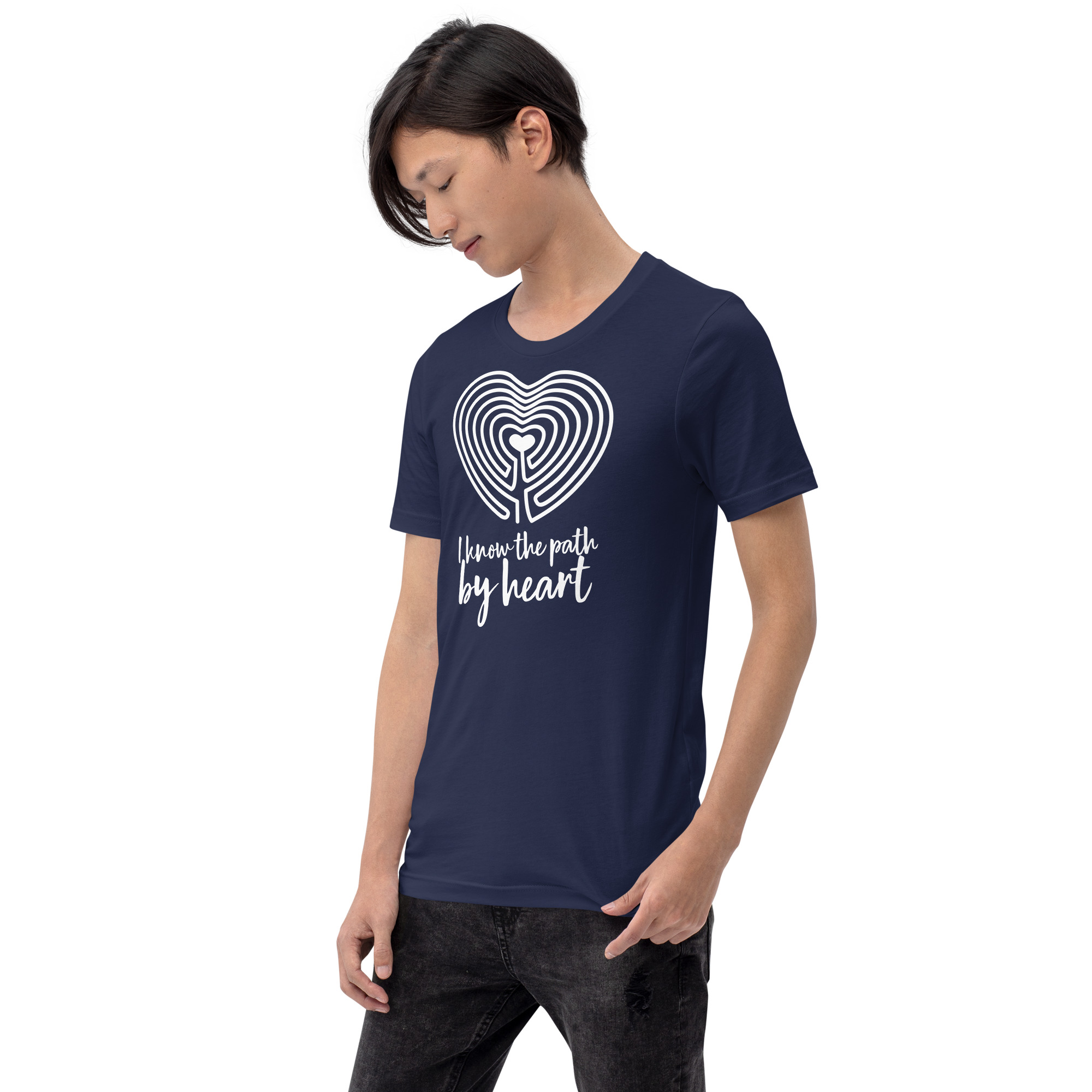 Labyrinth Heart Labyrinth I Know the Path by Heart Unisex-staple-t-shirt-navy-left-front-696280a84e218