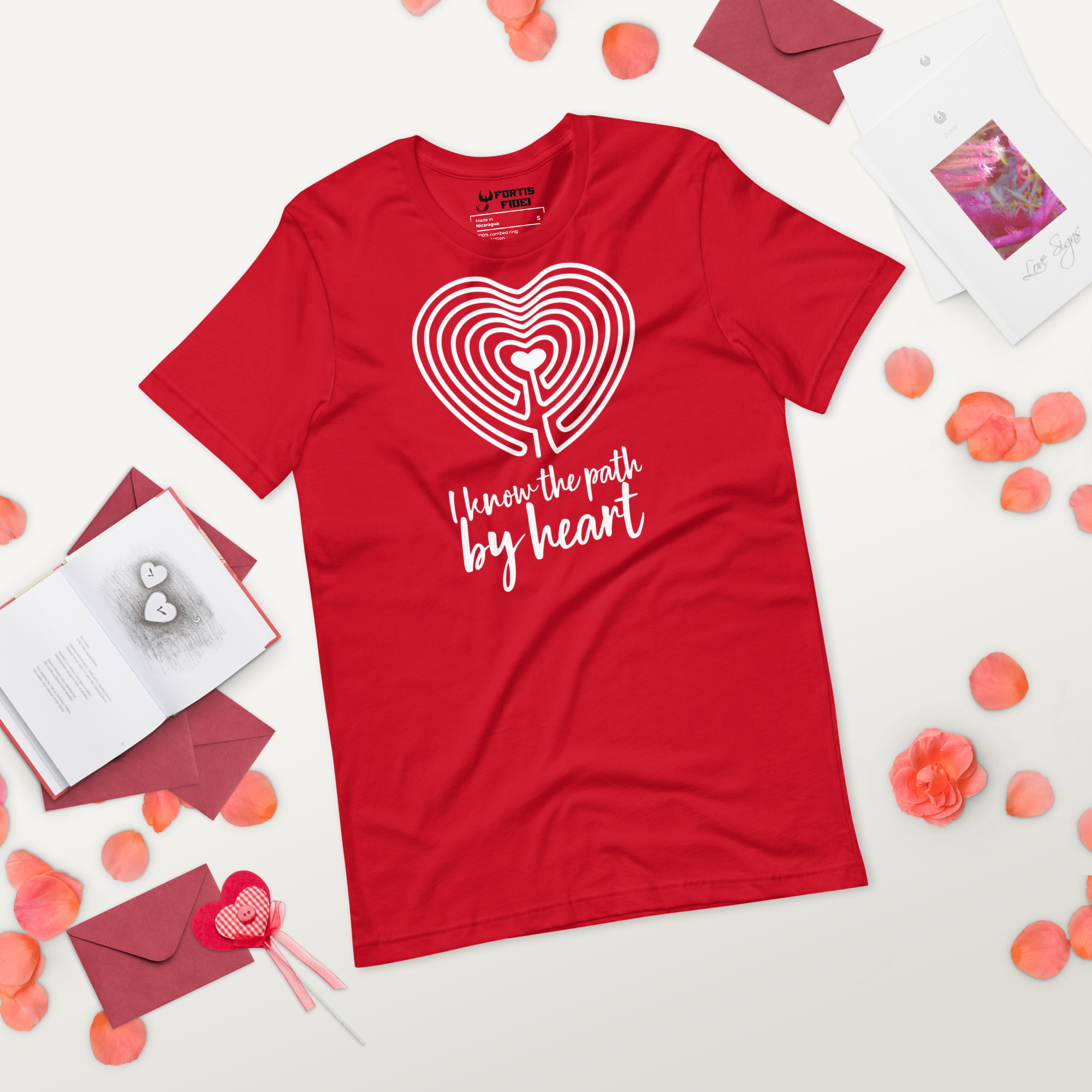 Labyrinth Heart Labyrinth I Know the Path by Heart Unisex-staple-t-shirt-red-front-2-696280c5f1117