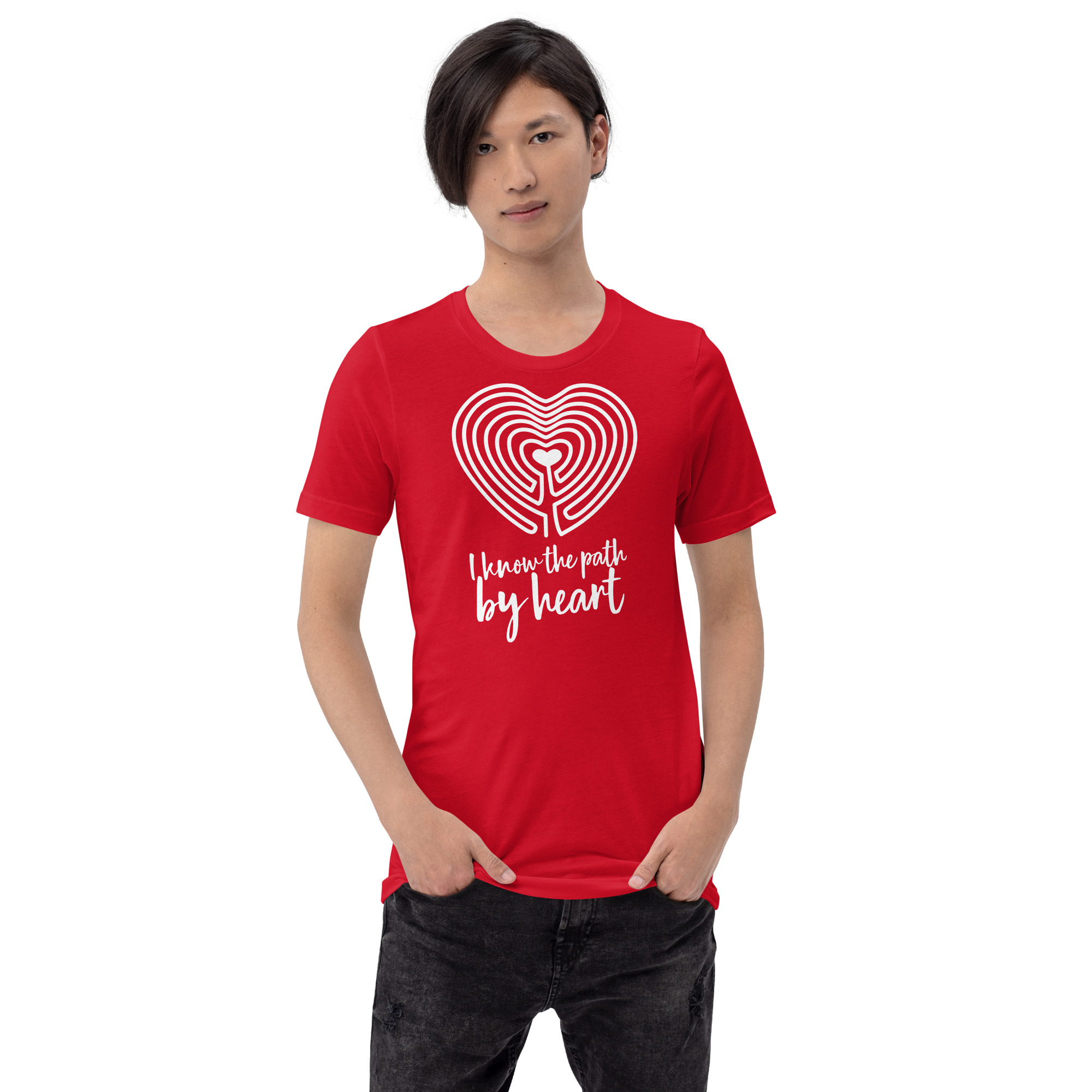 Labyrinth Heart Labyrinth I Know the Path by Heart Unisex-staple-t-shirt-red-front-696280a84dbe6