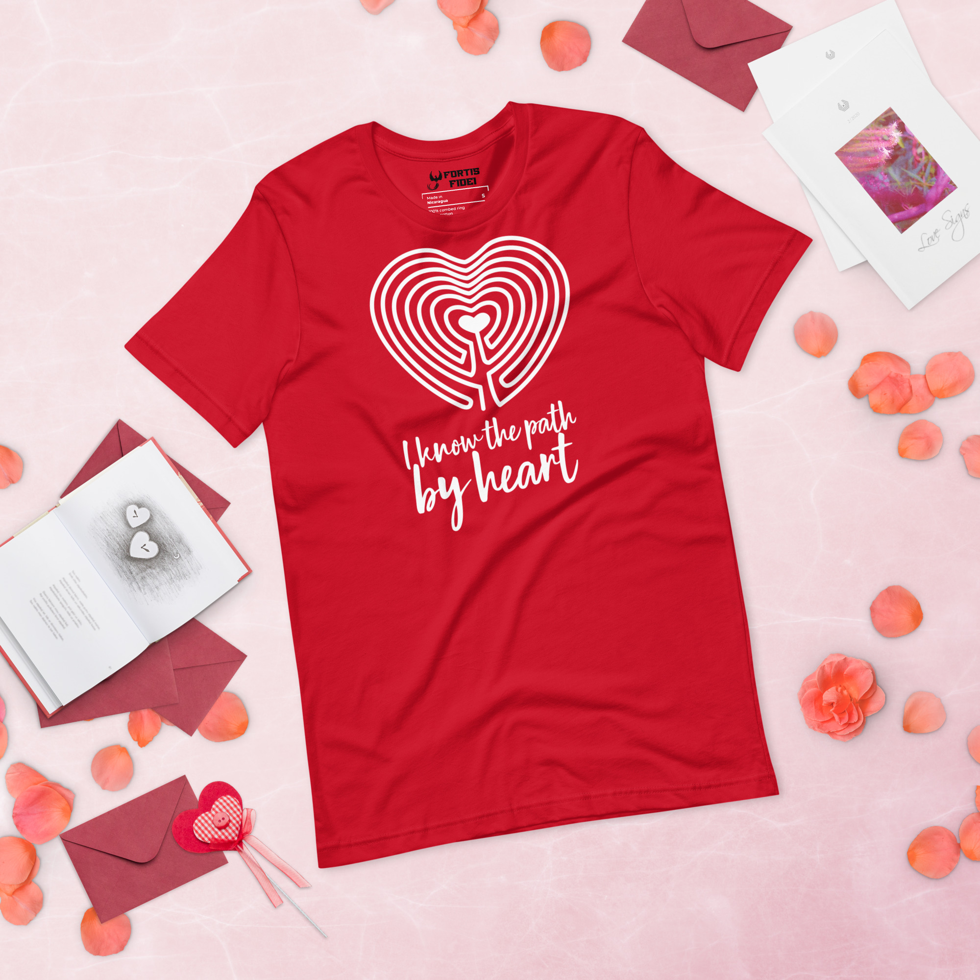 Labyrinth Heart Labyrinth I Know the Path by Heart Unisex-staple-t-shirt-red-front-696280b9792f6