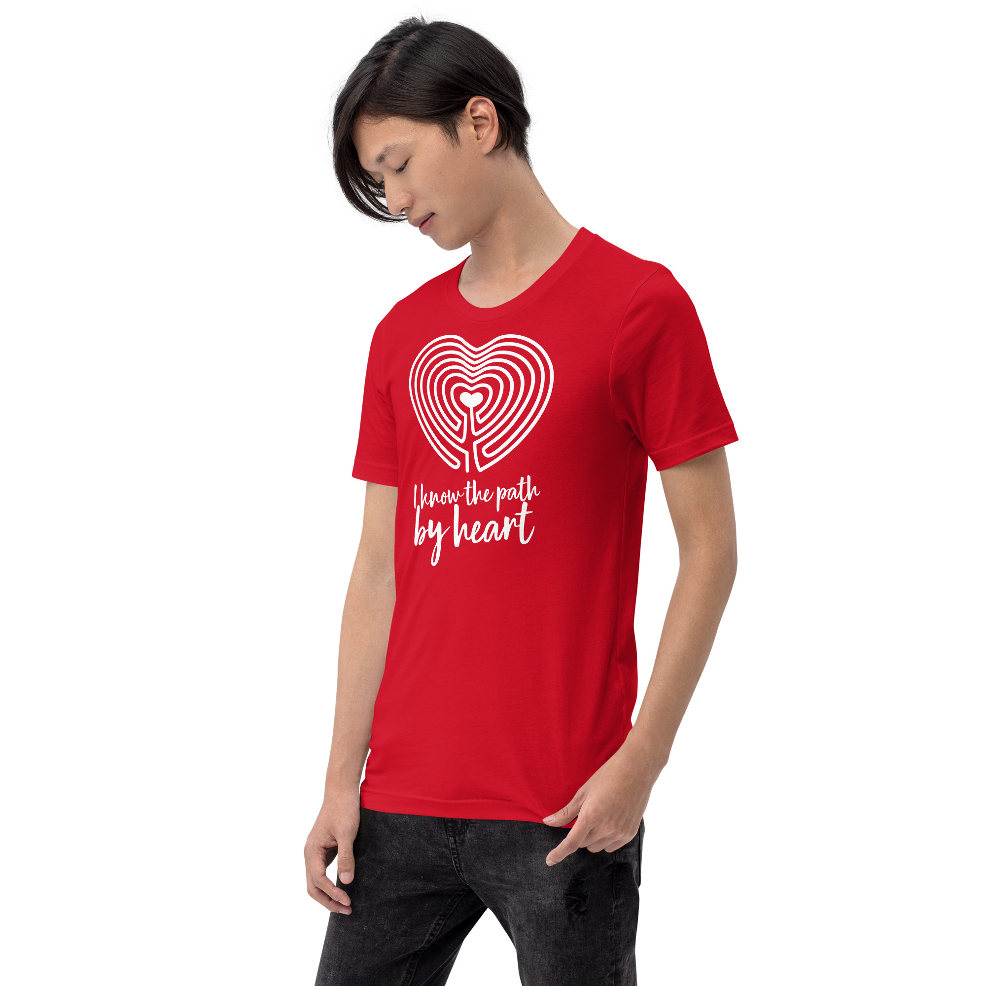 Labyrinth Heart Labyrinth I Know the Path by Heart Unisex-staple-t-shirt-red-left-front-696280a84e3ea