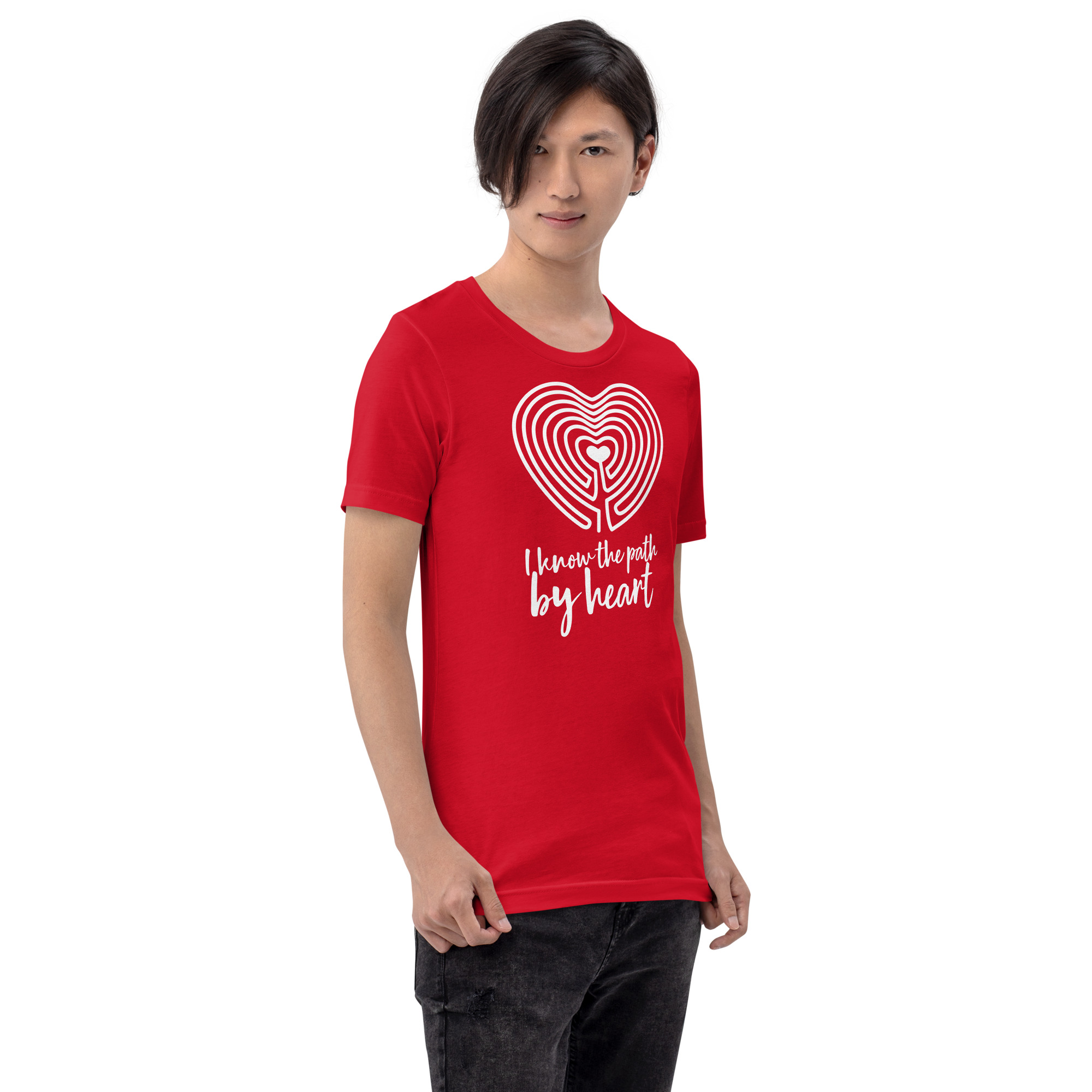 Labyrinth Heart Labyrinth I Know the Path by Heart Unisex-staple-t-shirt-red-right-front-696280a84ed36