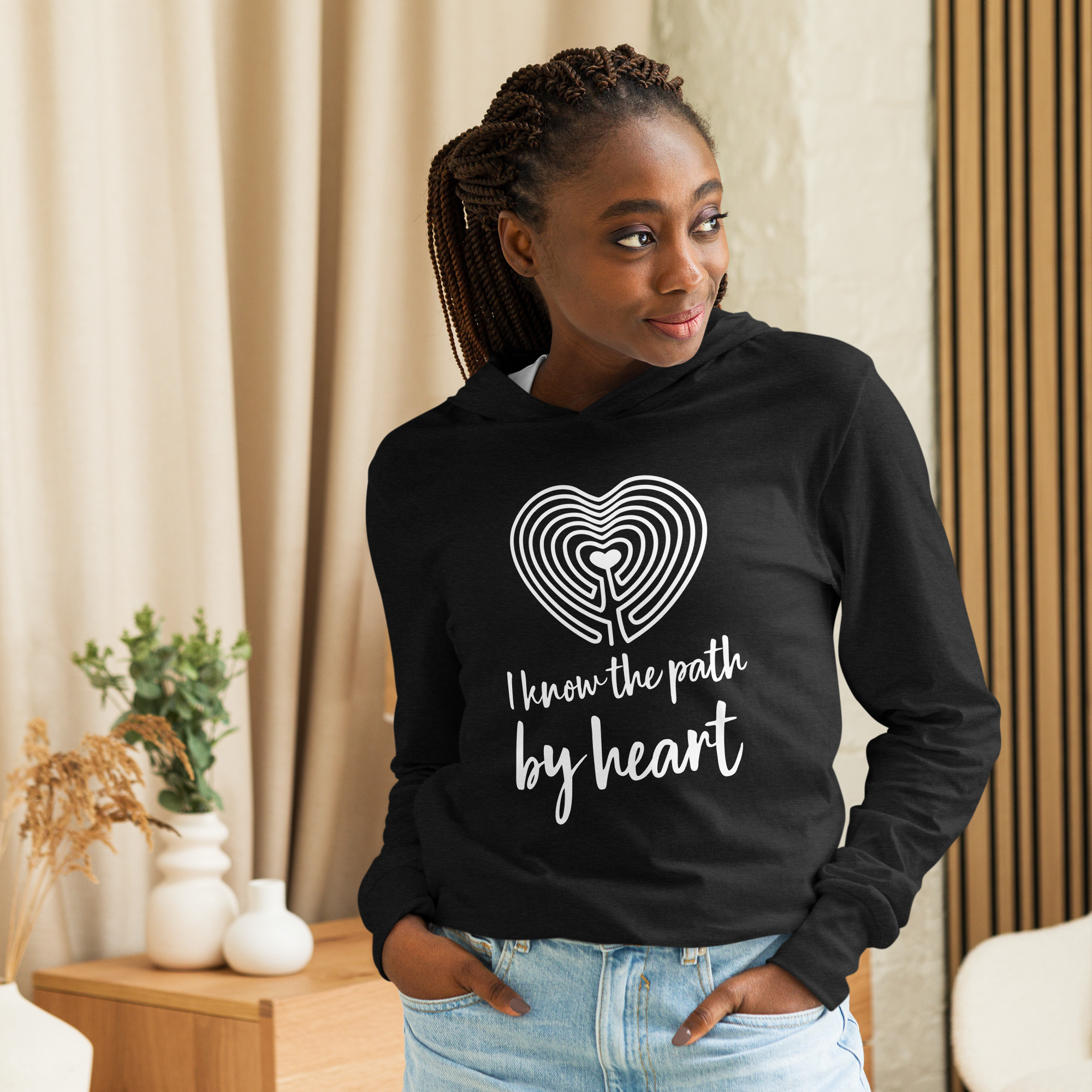Labyrinth Heart labyrinth I Know the Path by Heart Hooded long-sleeve tee-charcoal-black-triblend-front-6962906d8e225