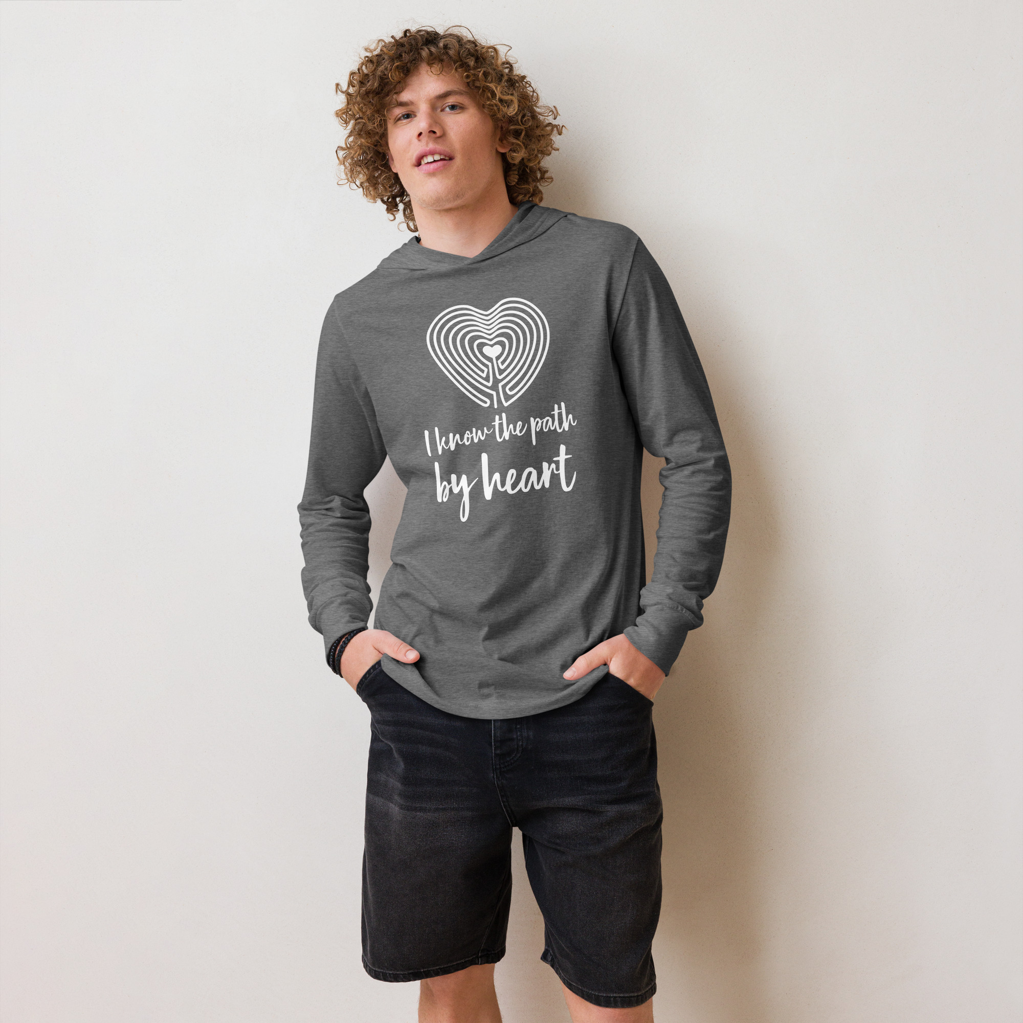 Labyrinth Heart labyrinth I Know the Path by Heart Hooded long-sleeve tee-grey-triblend-front-6962906d8ce98