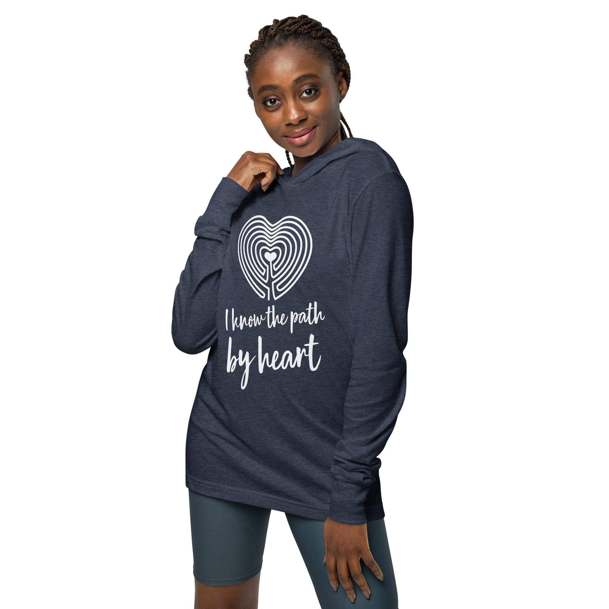 Labyrinth Heart labyrinth I Know the Path by Heart Hooded long-sleeve tee-heather-navy-front-6962906d8d5ae